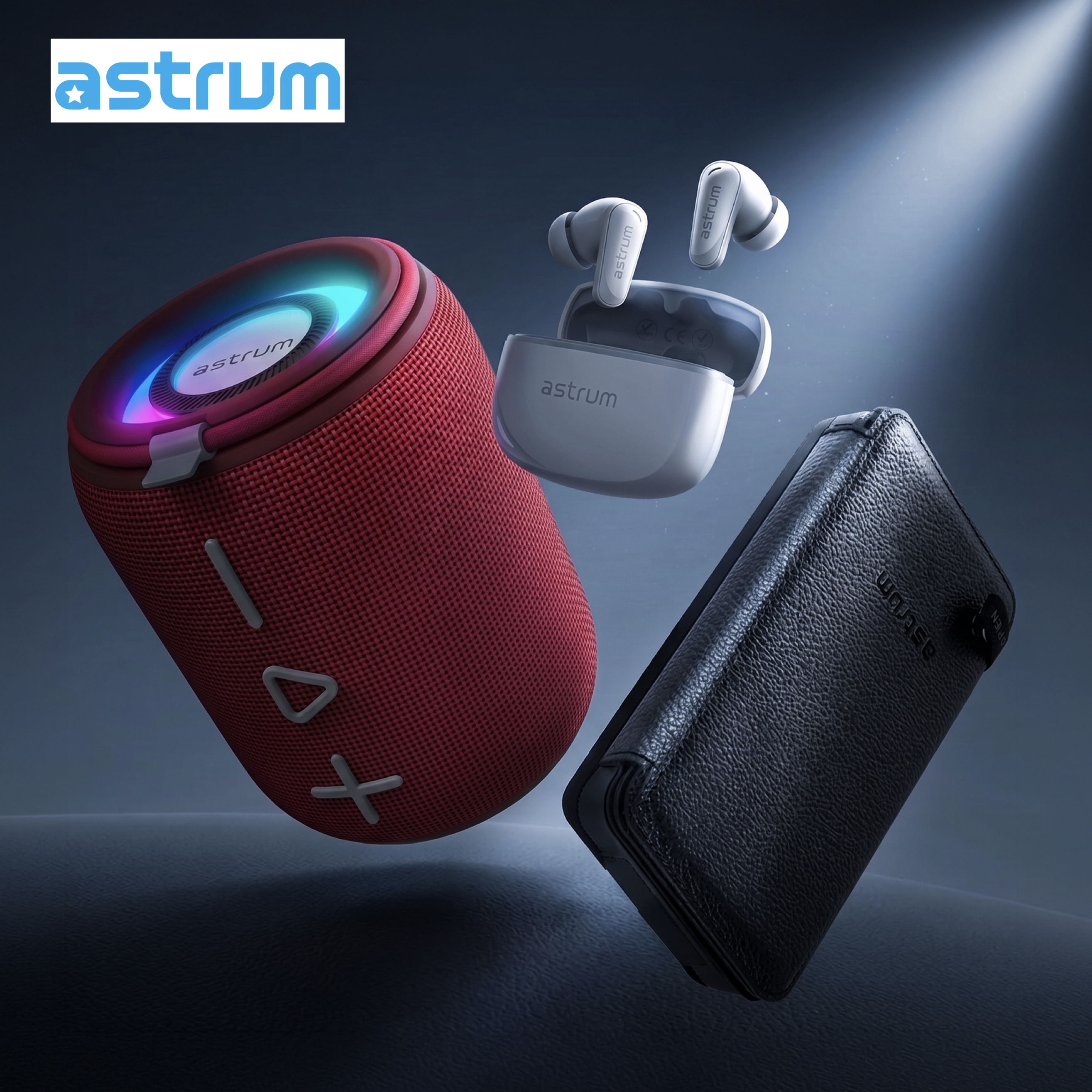 10000mAh Solar Powered Power Bank with Bluetooth Speaker and Bluetooth In-Ear Earbuds