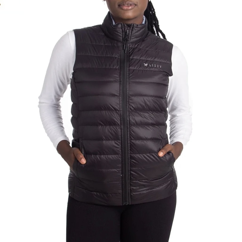 Ladies Black/Ashley Blue Imogene Sleeveless Reversible Puffer