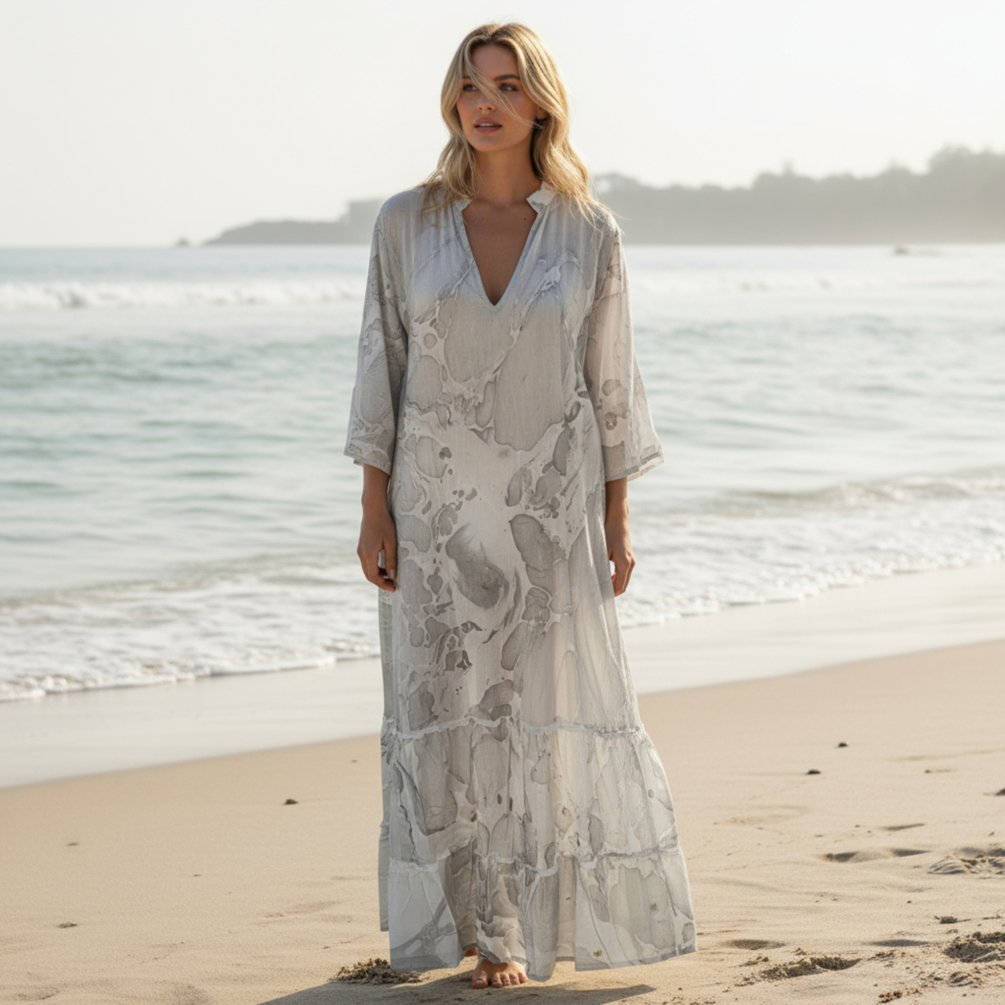 Ladies Marble Print Maxi Dress