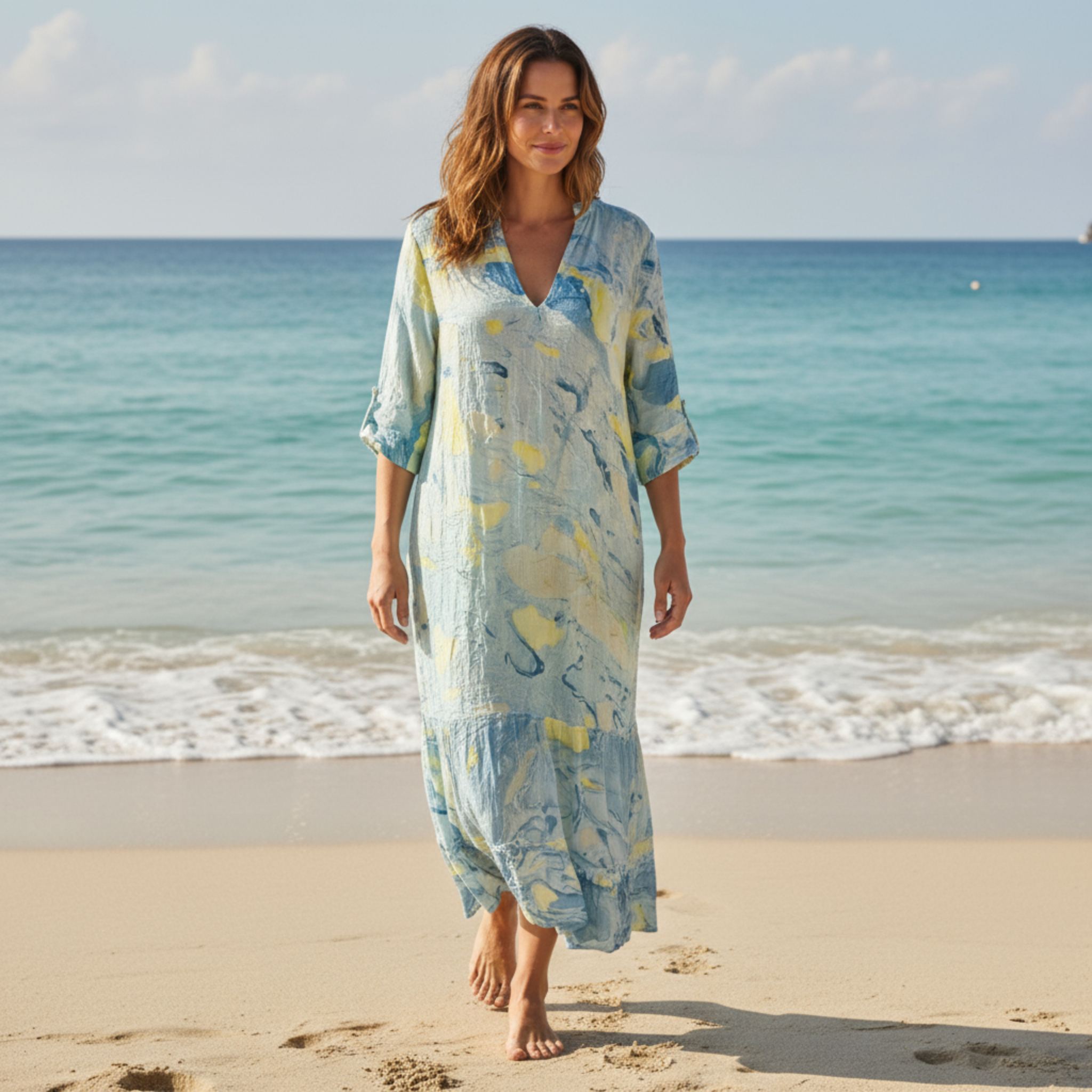 Ladies Marble Print Long Tunic Dress