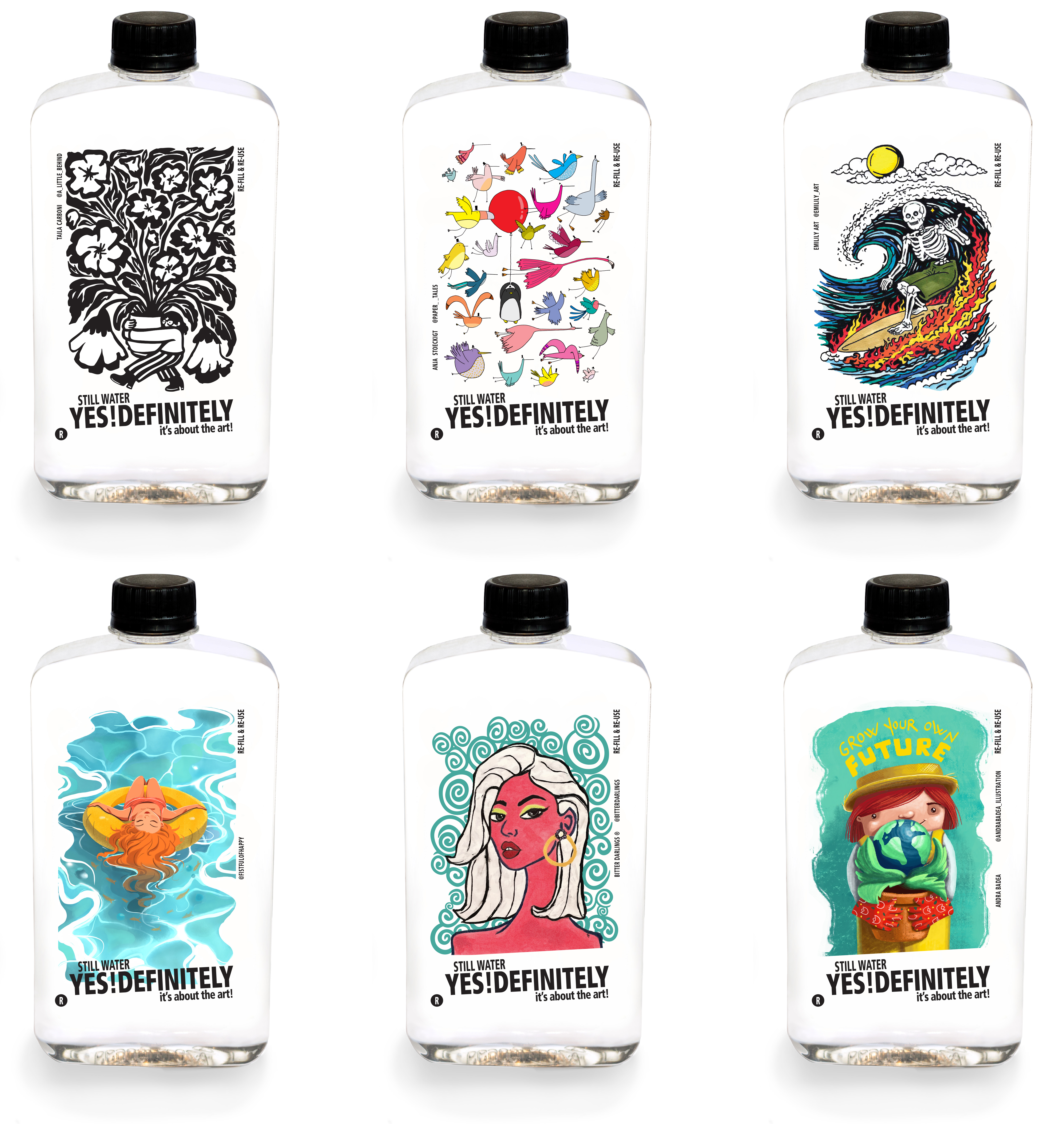 24x 500ml Re-Usable Still Water Bottles with Illustrations