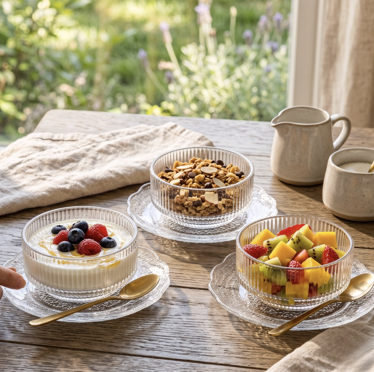 12-Piece Ribbed Dessert Bowl and Saucer Set