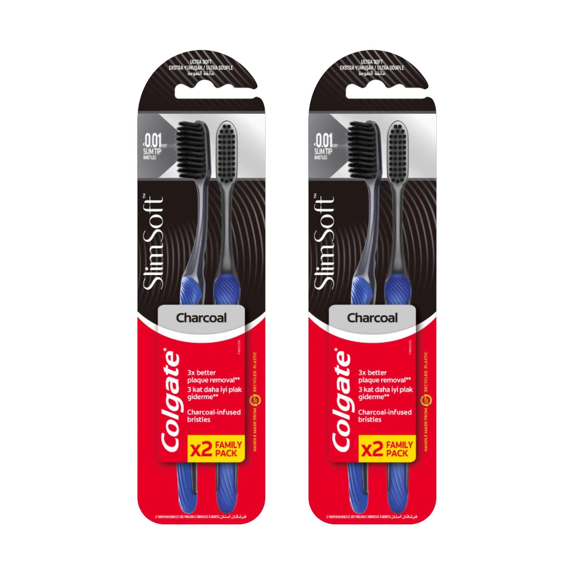2x 2's Slim Soft Charcoal Toothbrushes
