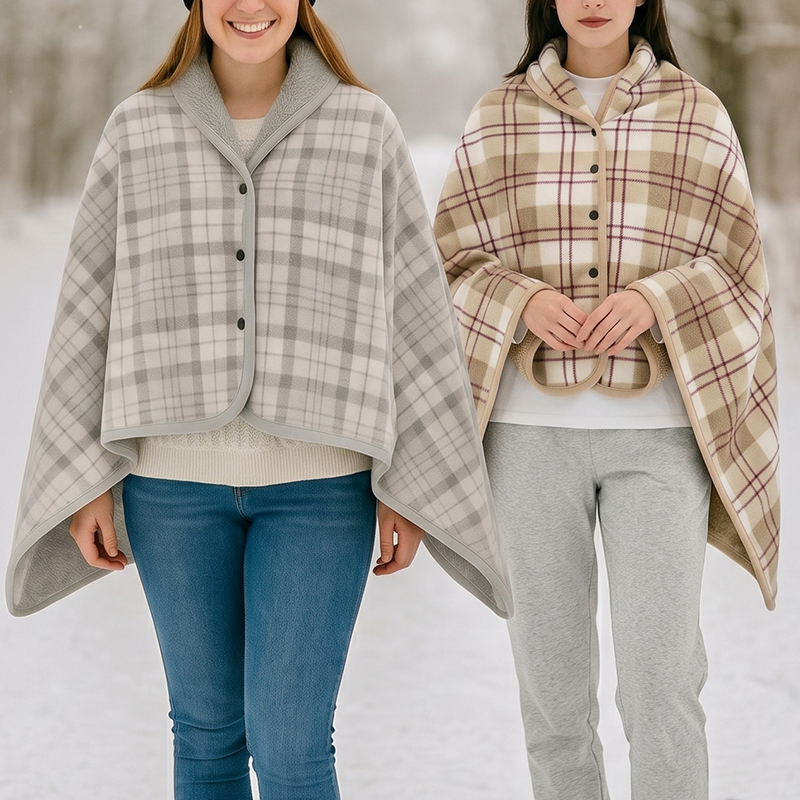 2-in-1 Ultra Soft Fleece Poncho and Blanket