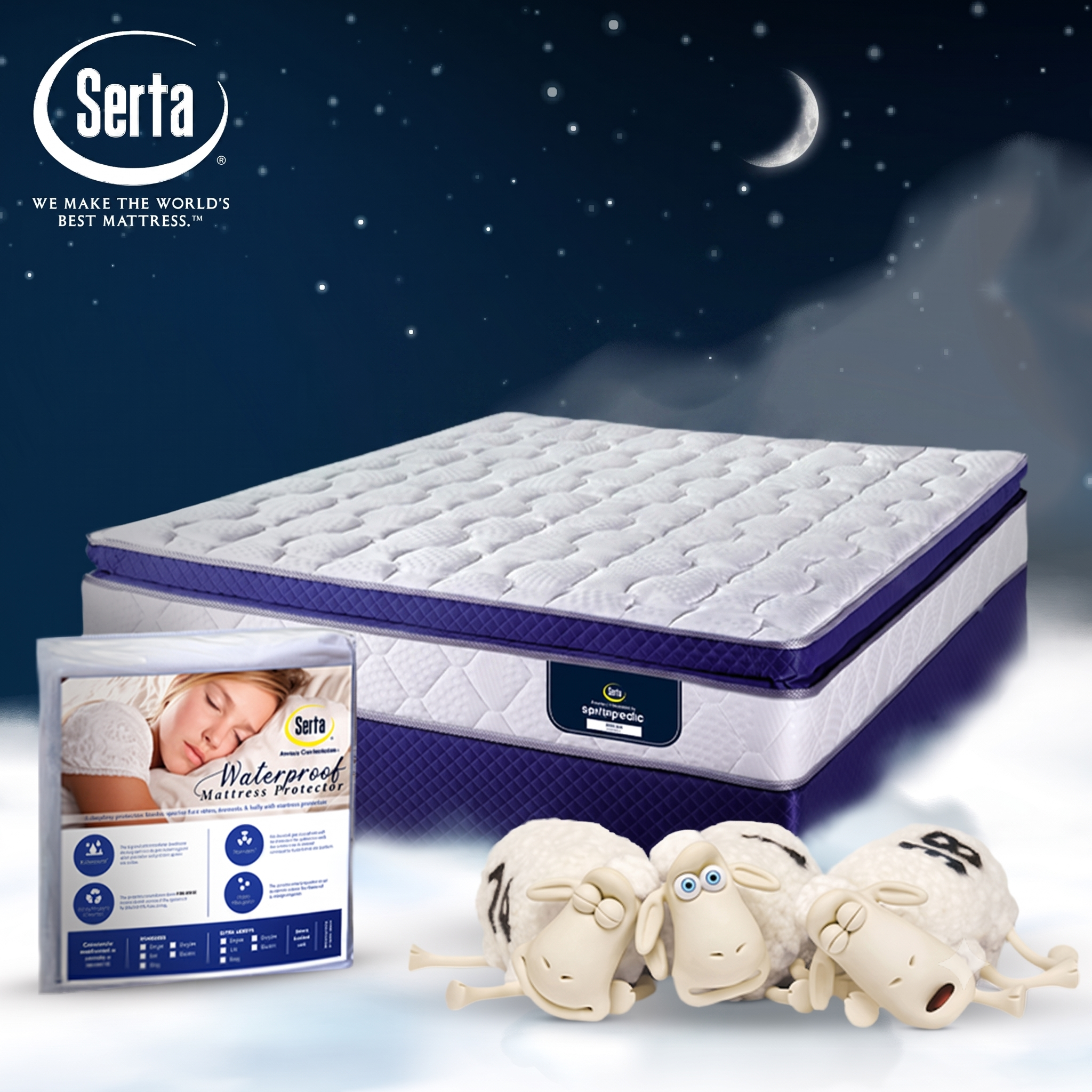 SertaPedic Bella PowerCoil Technology Pillow Top Flip Free Mattress or Bed Set with a Waterproof Mattress Protector Included