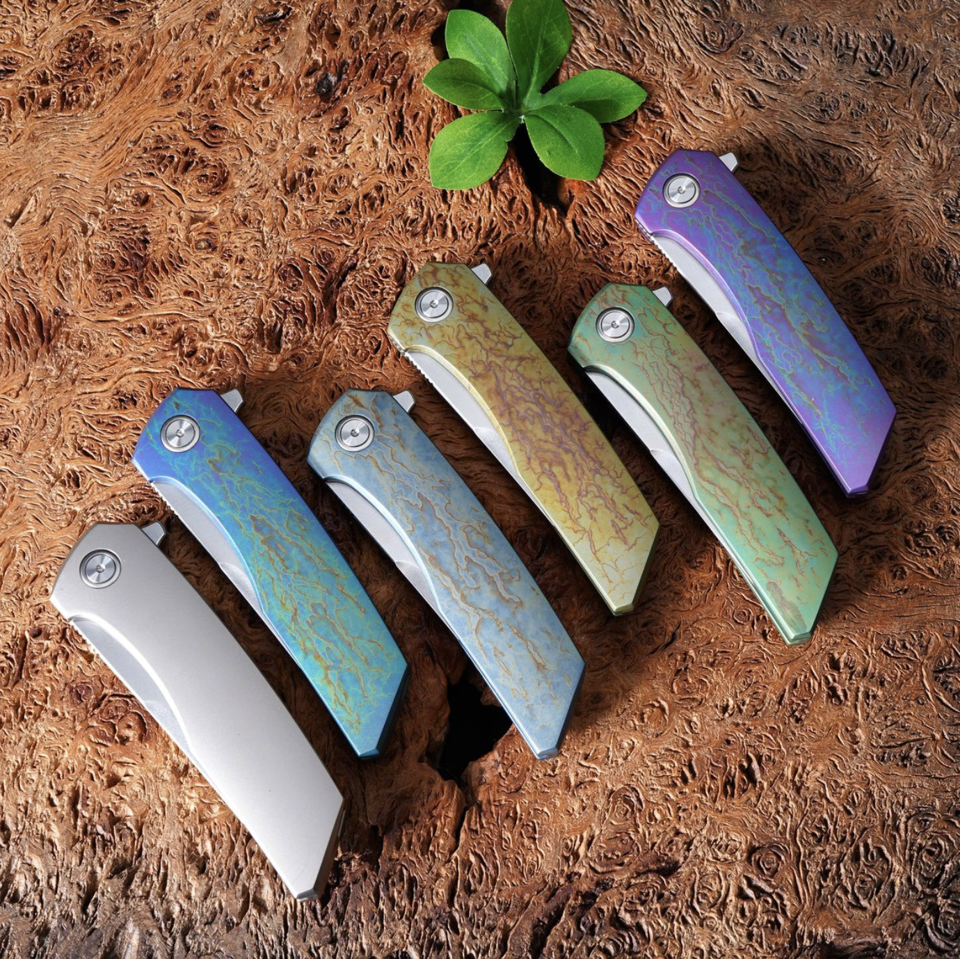 Stonewashed Titanium Handle Folding Knife