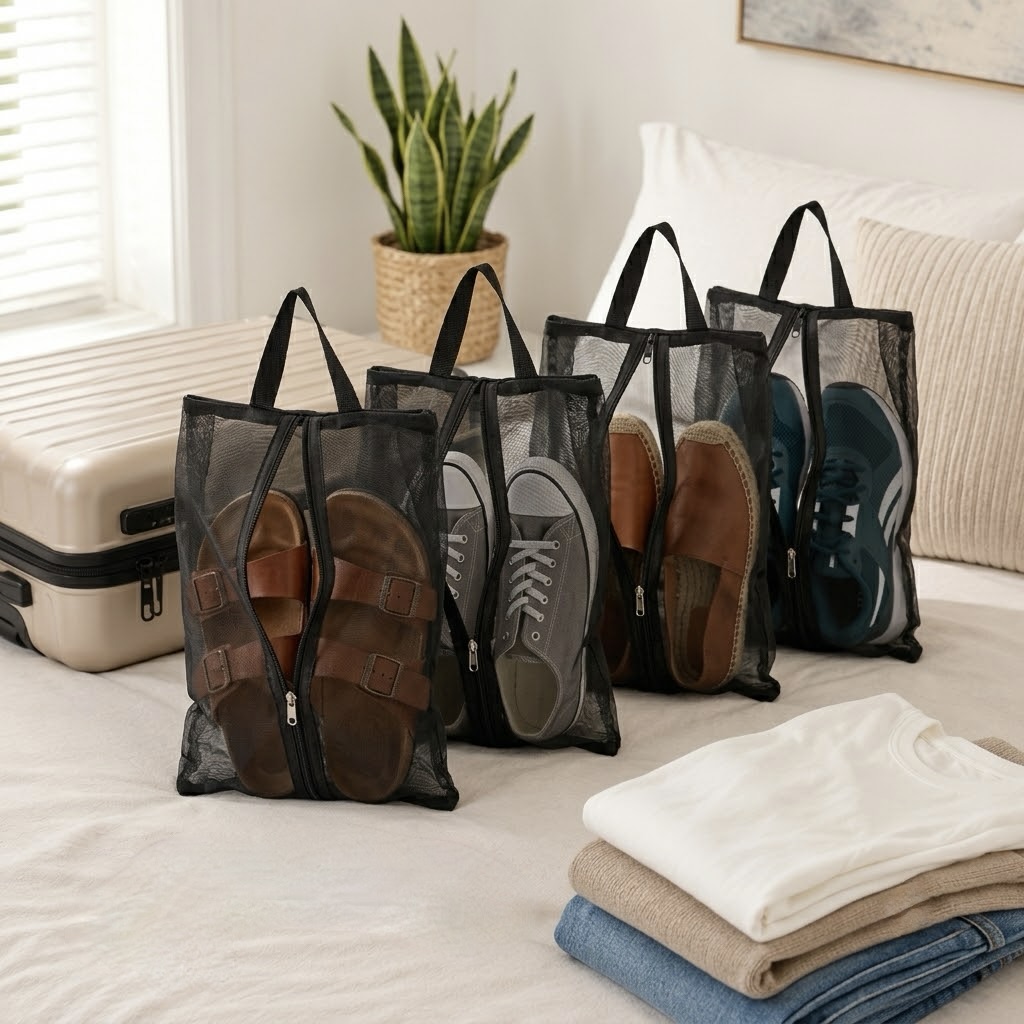 4x Waterproof Shoe Organiser Bags with Handles