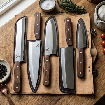 5-Piece Kitchen Knife Set with Leather Roll