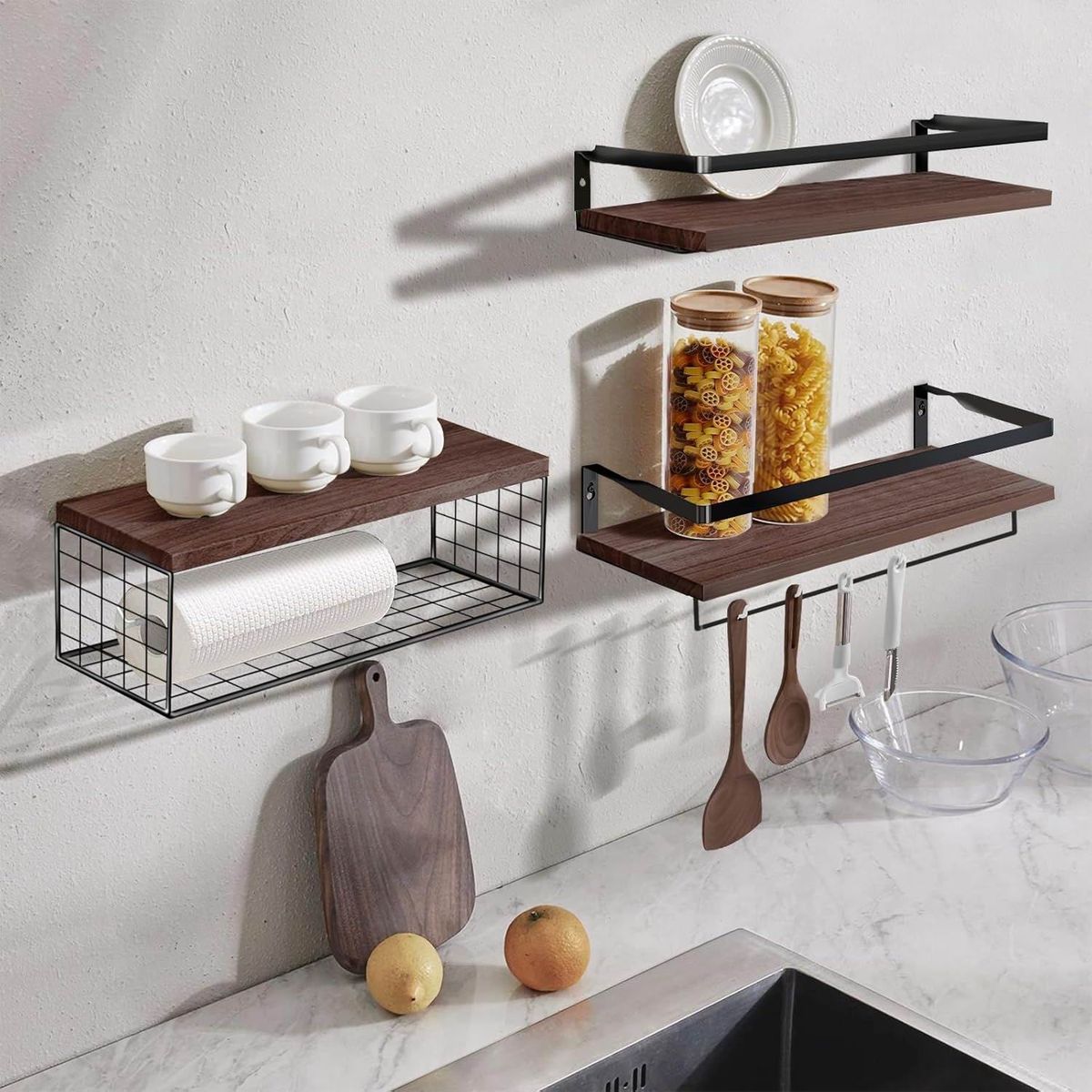 2-Piece Floating Shelves with Towel Rack