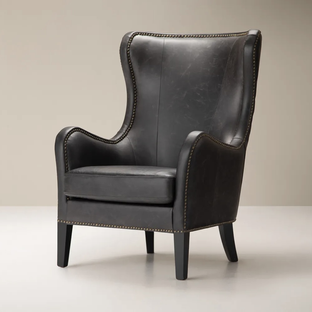 Classic Full-Grain Leather Wingback Armchair