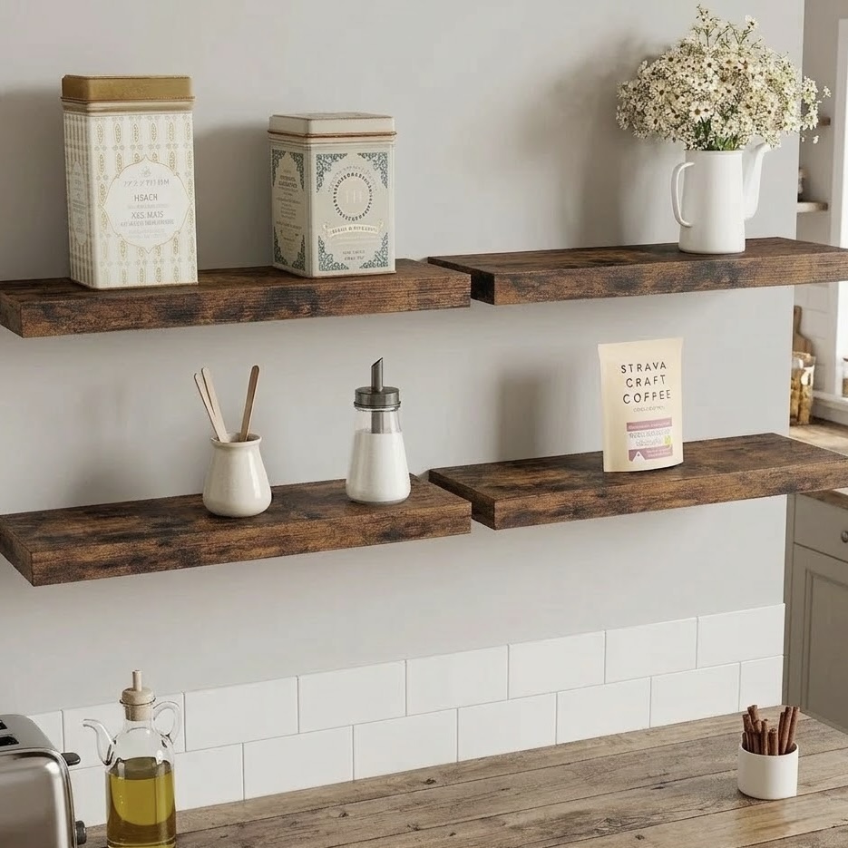 4-Piece Rustic Wooden Floating Shelves