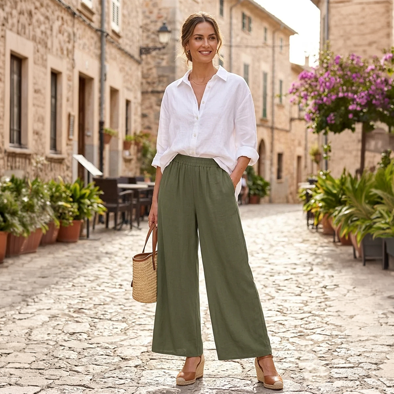 Ladies Cotton Blend Wide-Leg Palazzo Pants
