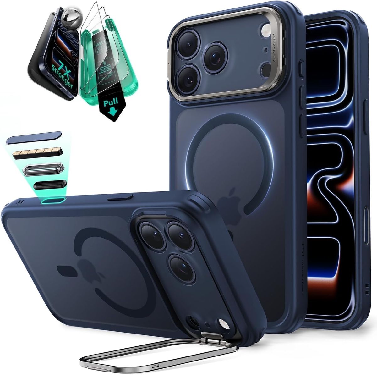 Heavy Duty Magnetic iPhone Case with Stash Stand and 2x Screen Protectors