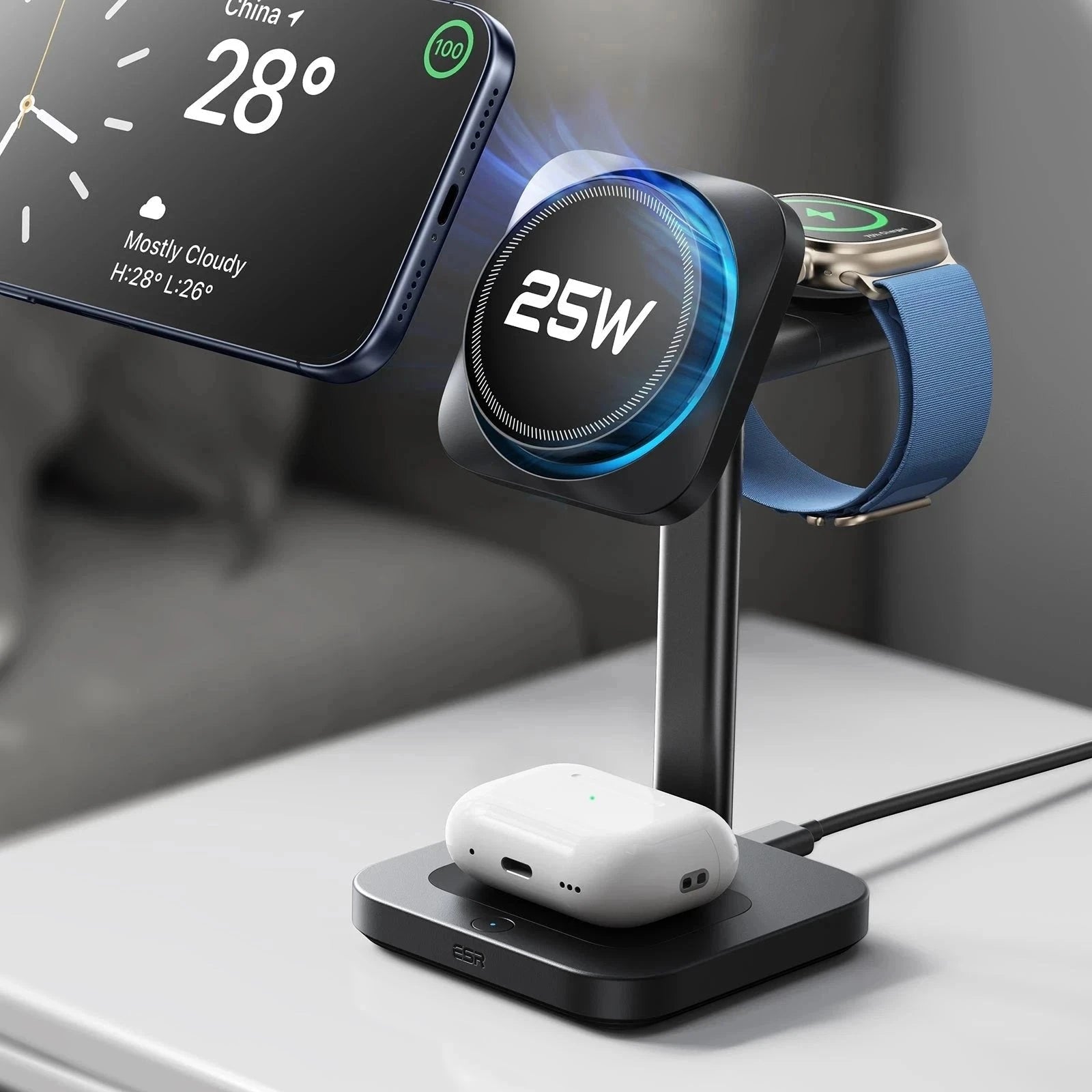 25W 3-in-1 CryoBoost Bedside Magnetic Charging Station