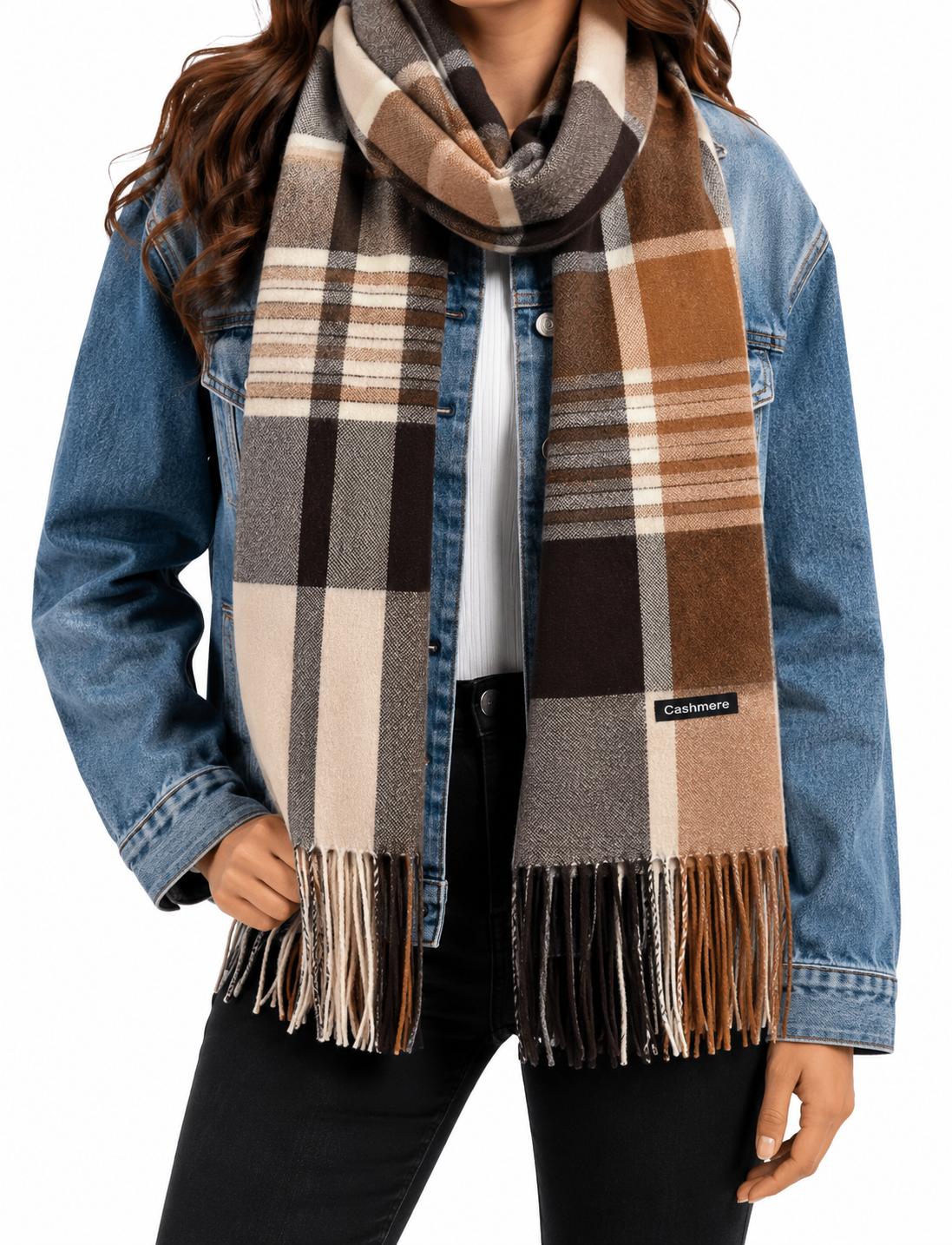 Ladies Plaid Fringe Scarf