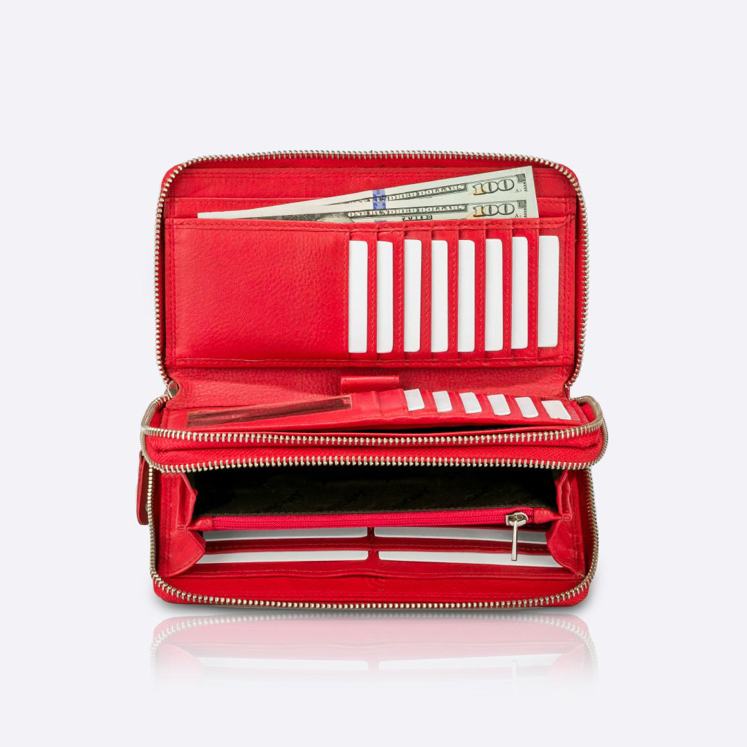 Genuine Leather Bella Double Zip Purse