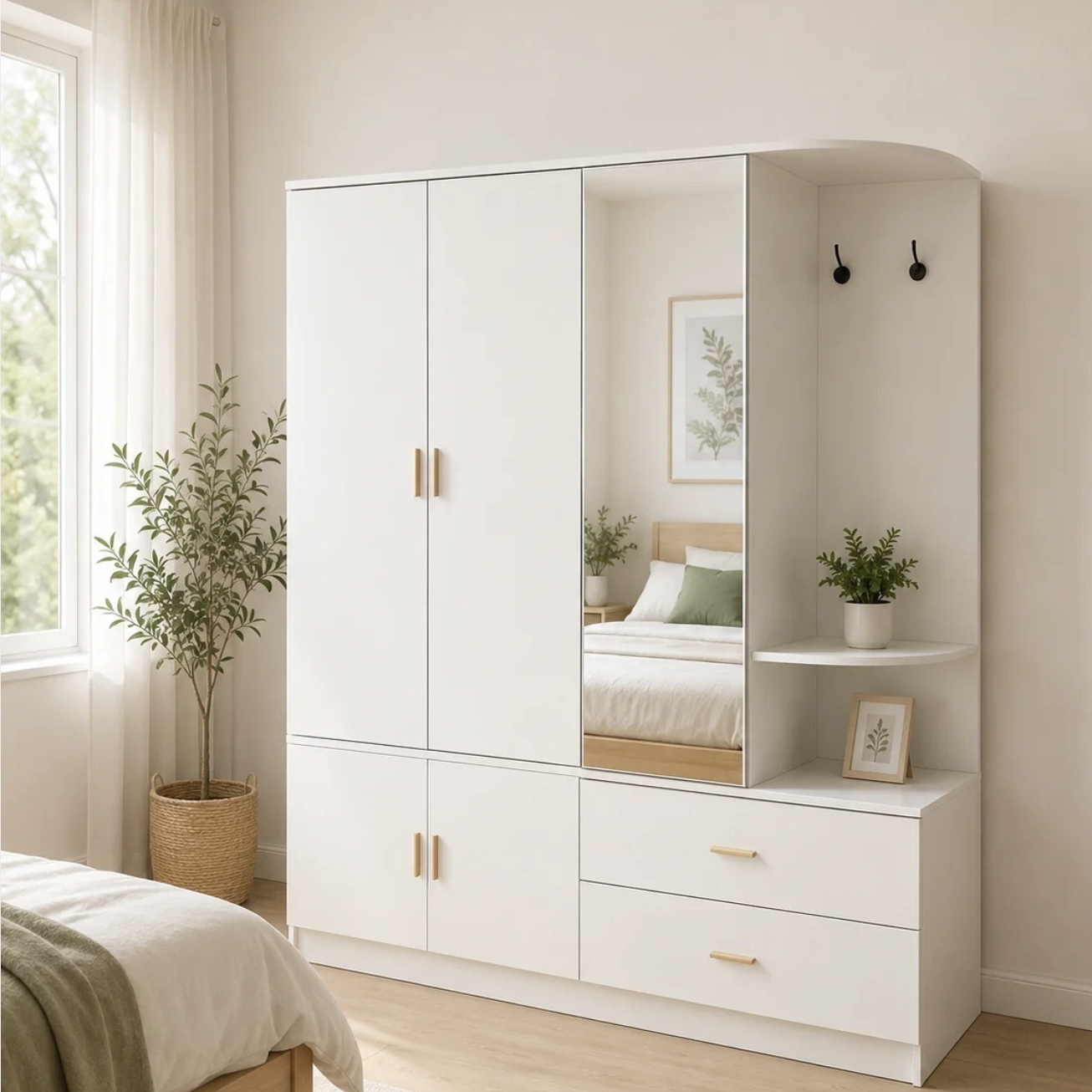 Kingsley 2-Door Wardrobe with Mirror and Storage Unit