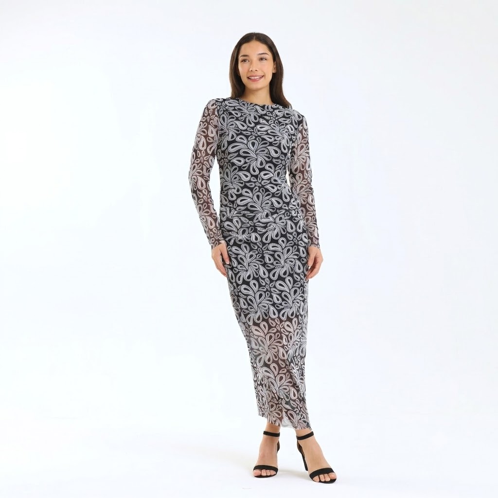 Ladies Rebecca Mesh Lined Bodycon Evening Dress