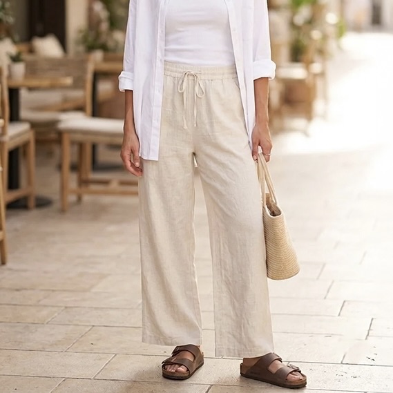 Ladies High Waisted Wide Leg Pants With Pockets
