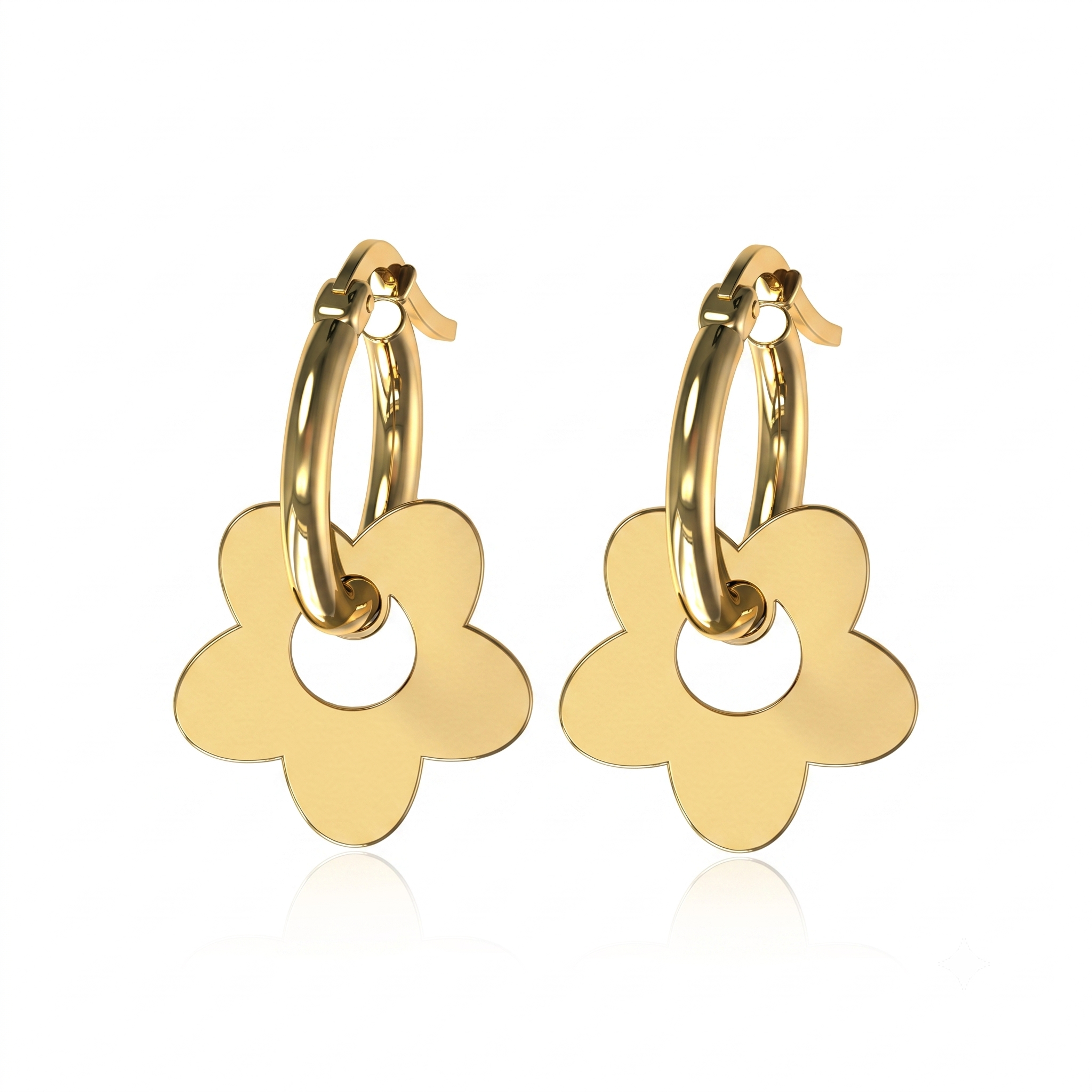 9kt Gold or Sterling Silver Flower Hoop Earrings