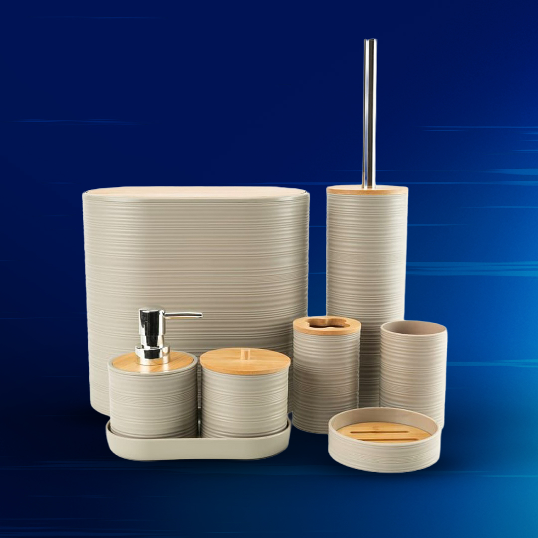 8-Piece Bathroom Accessory Set with Bamboo Lids
