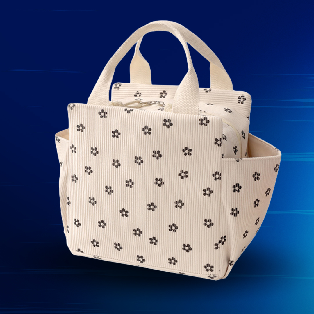 Corduroy Insulated Lunch Bag with Side Pockets