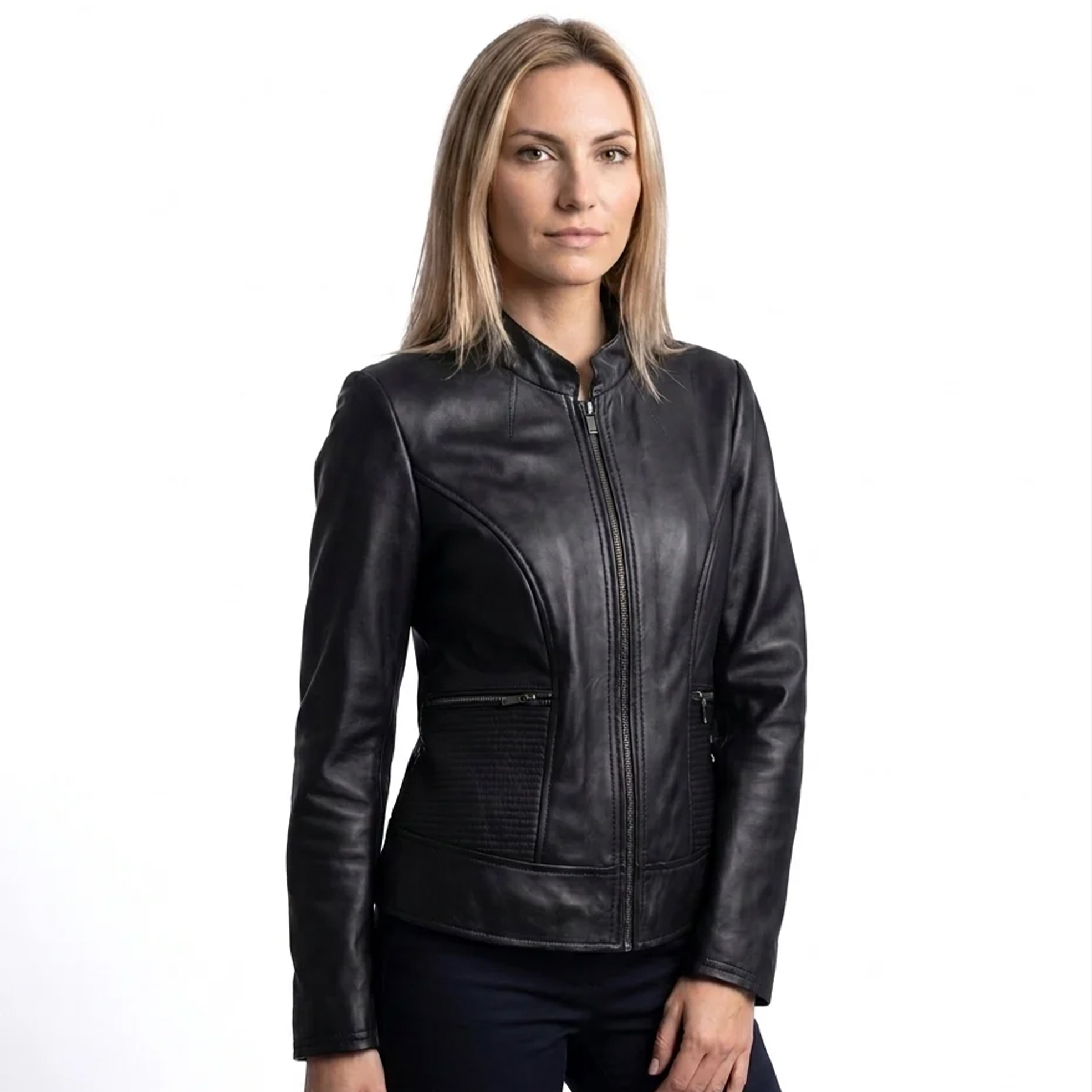Ladies Genuine Leather Tailored Black Zip Jacket