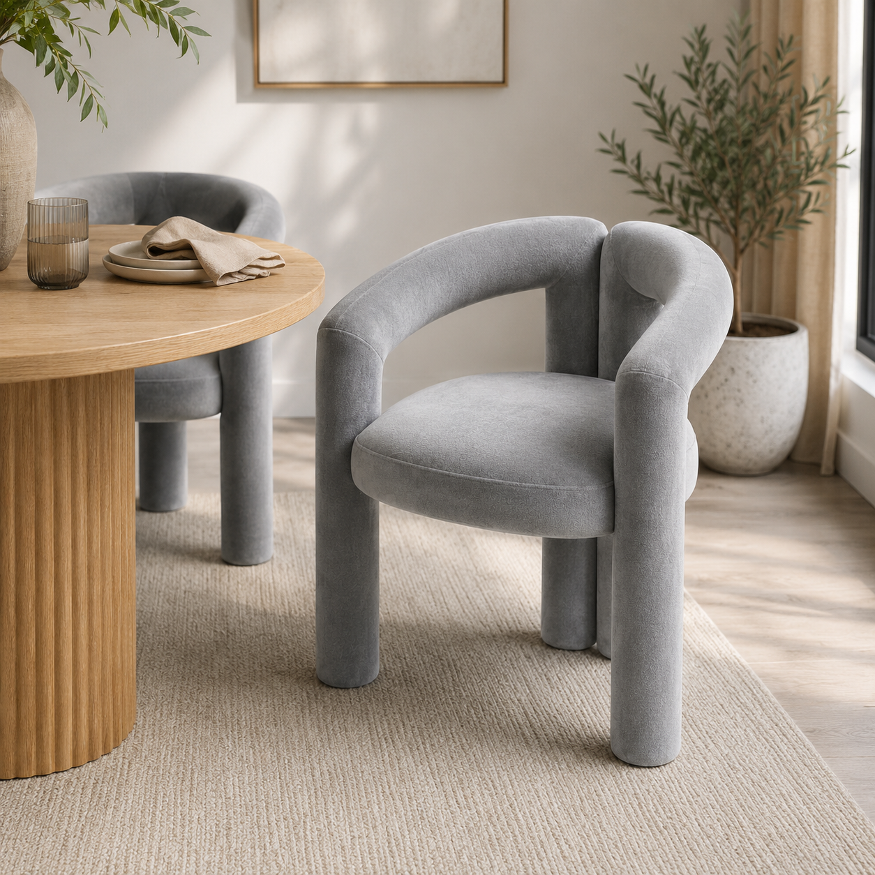 Contemporary Velvet Barrel Dining Chair