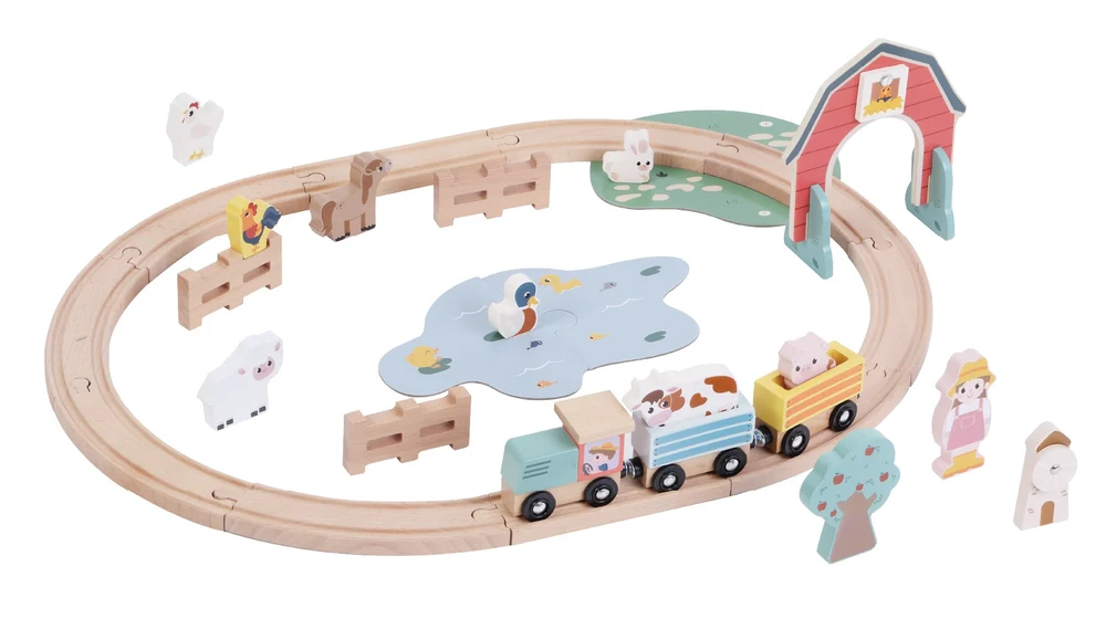 34-Piece Wooden Farm Train Set