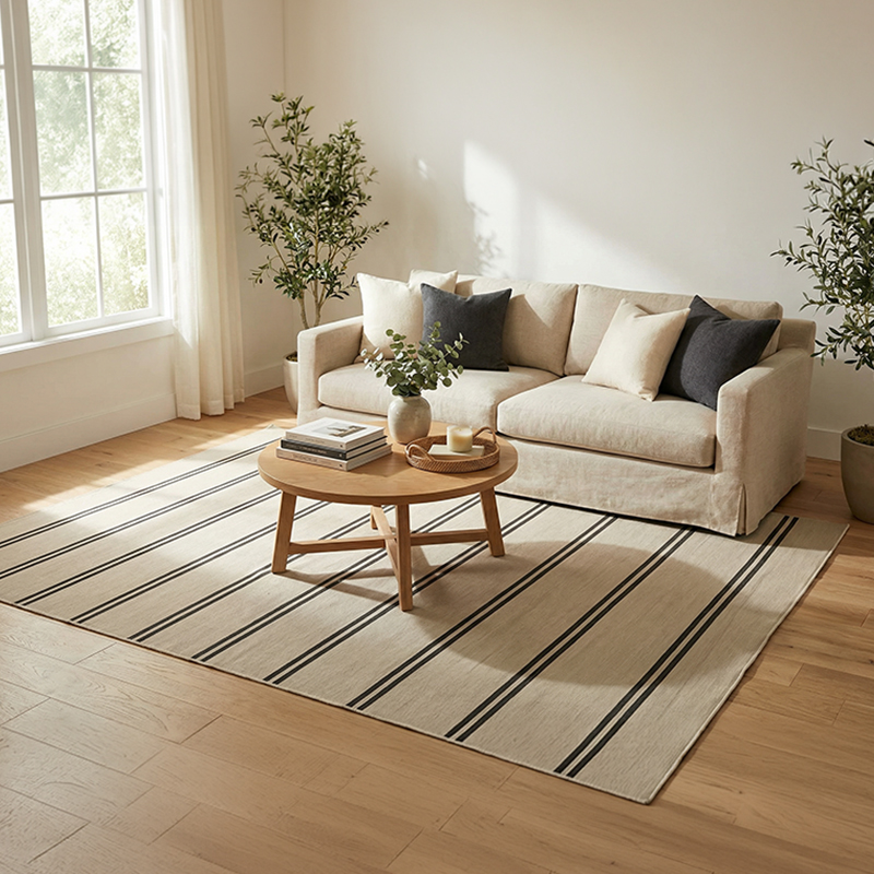 Striped Cream Outdoor Rug