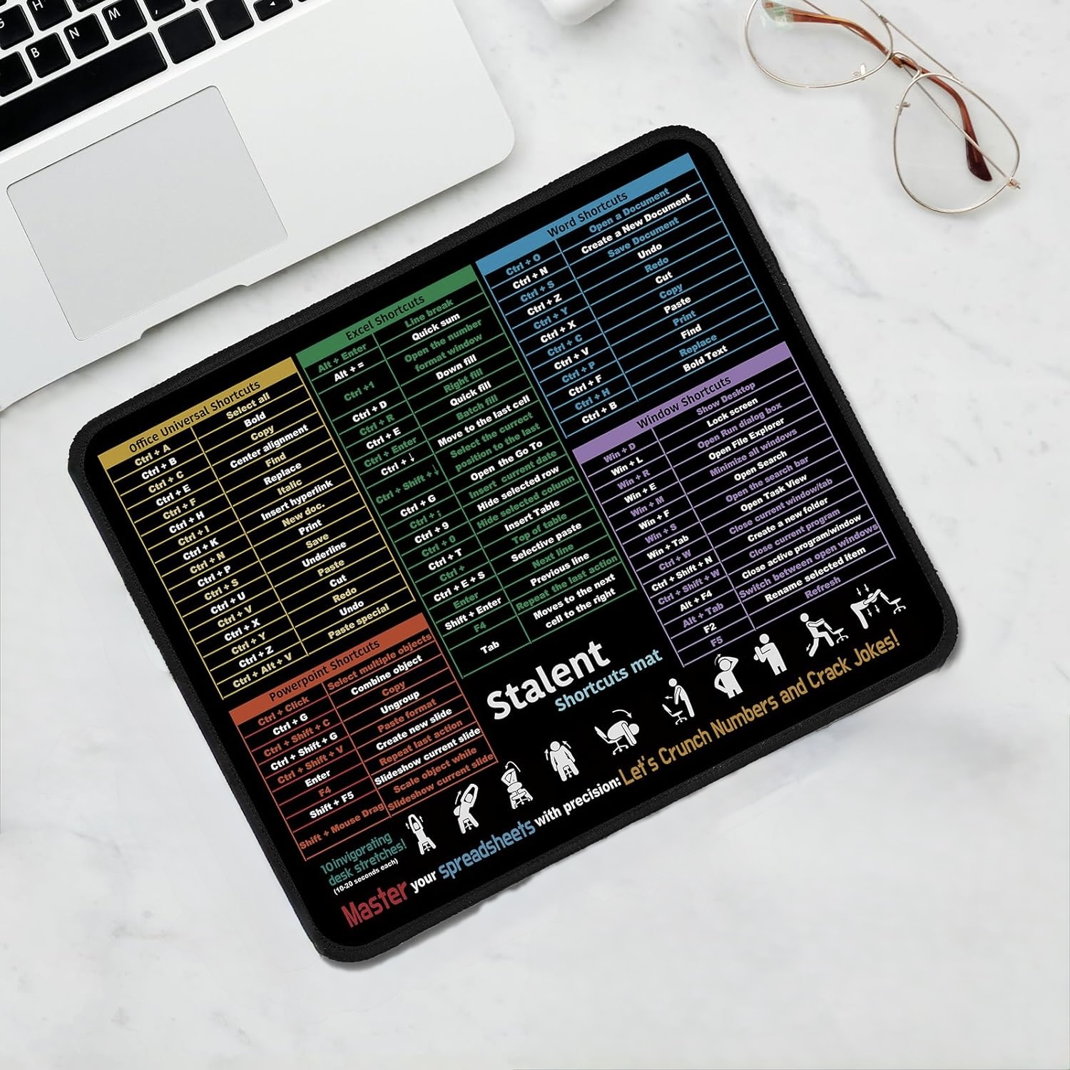 2x Office Shortcut Keys Non-Slip Mouse Pads