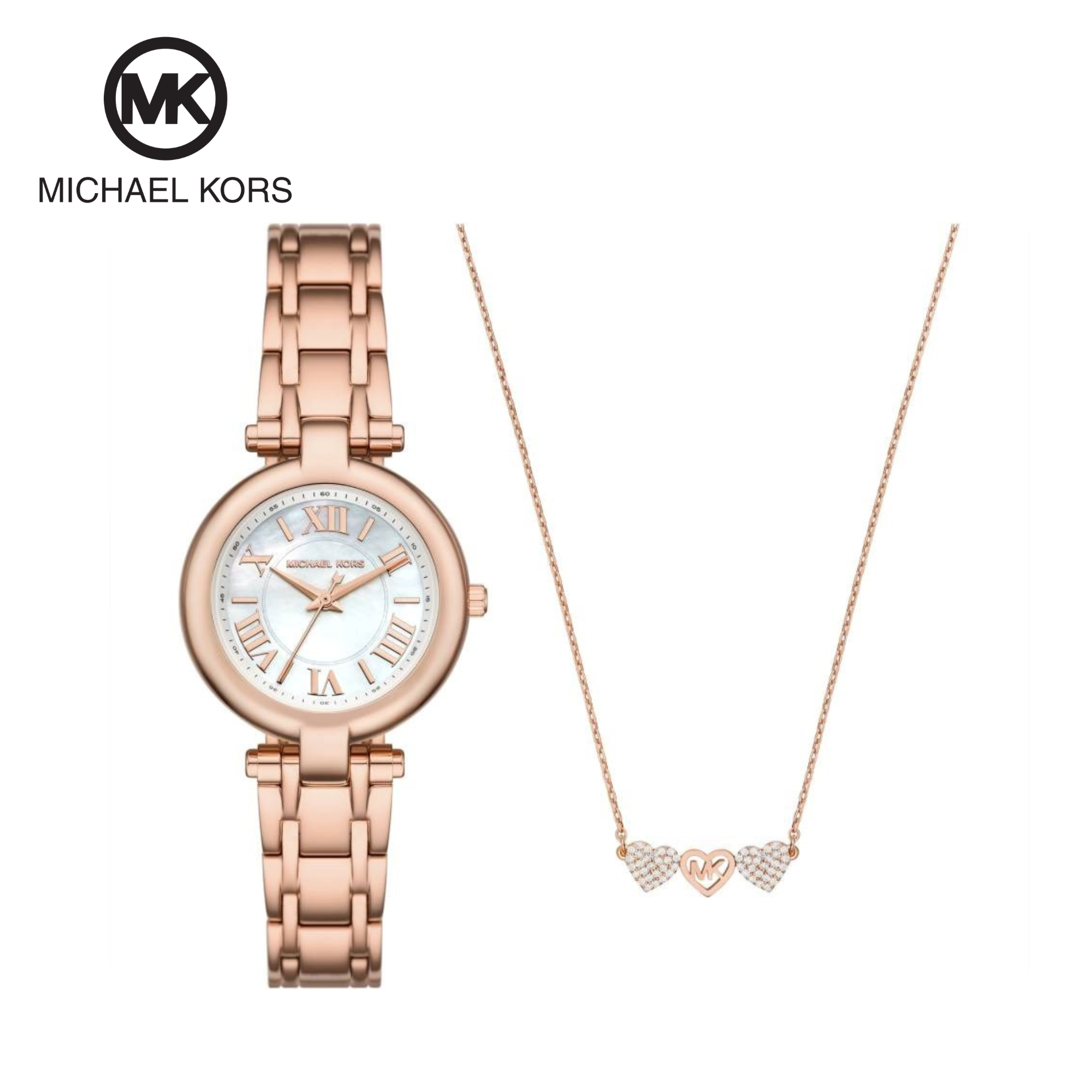 Ladies Rose Tone Watch And Necklace Set