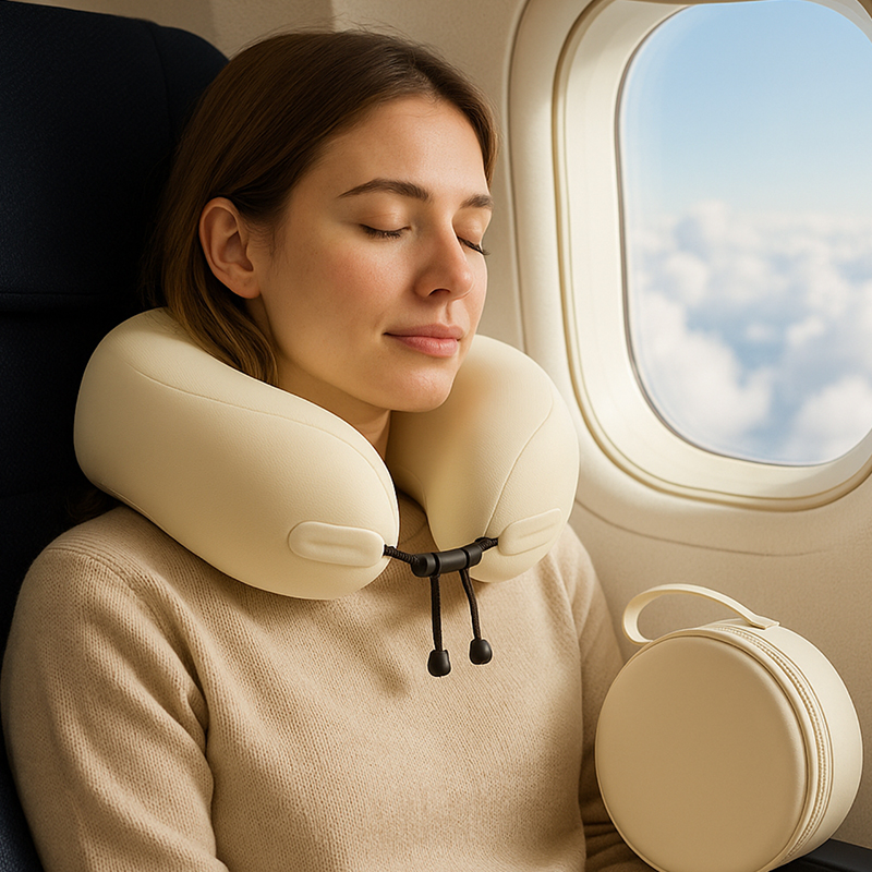 Memory Foam Travel Pillow with Hardshell Storage Case