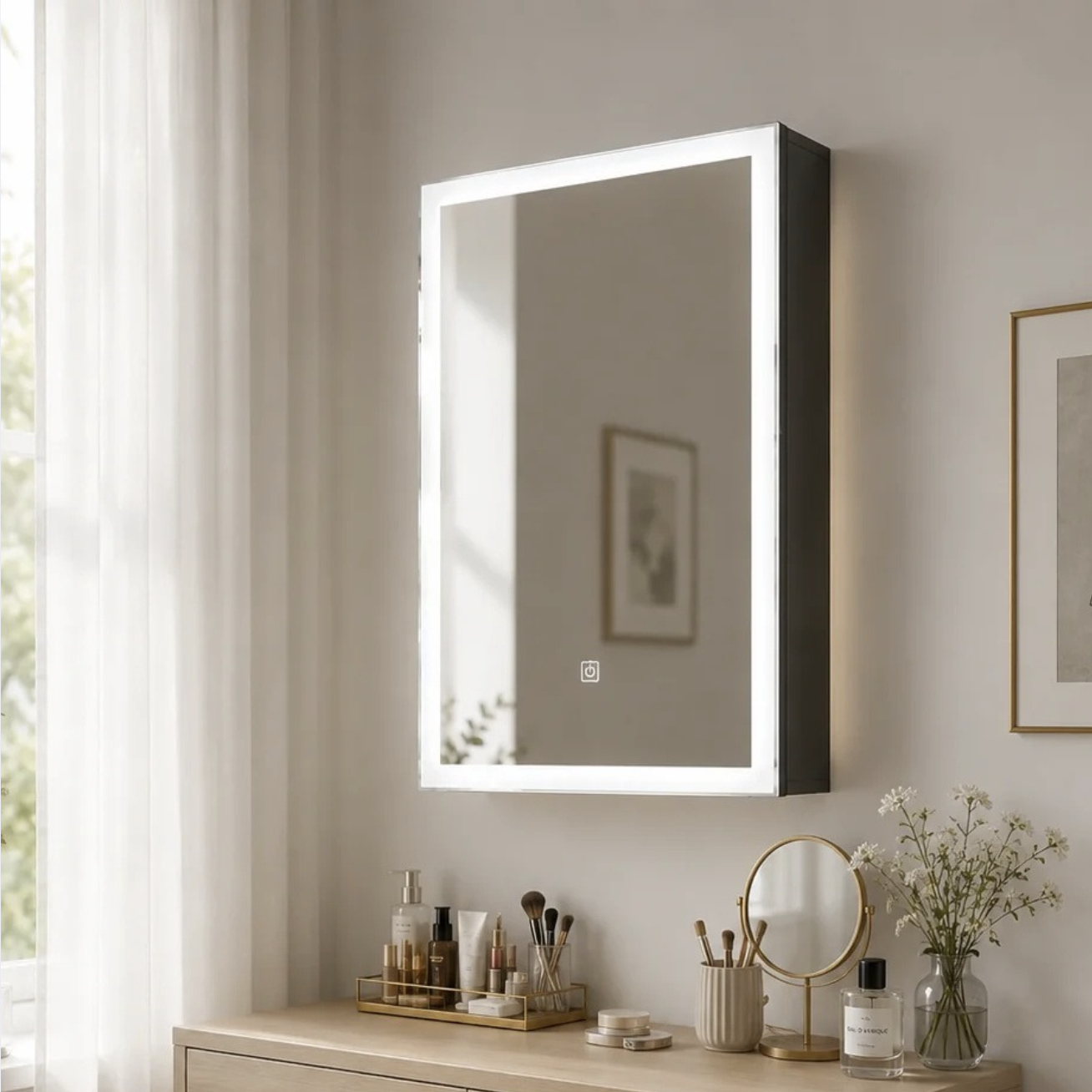 Touch LED Wall-Mounted Mirror Cabinet