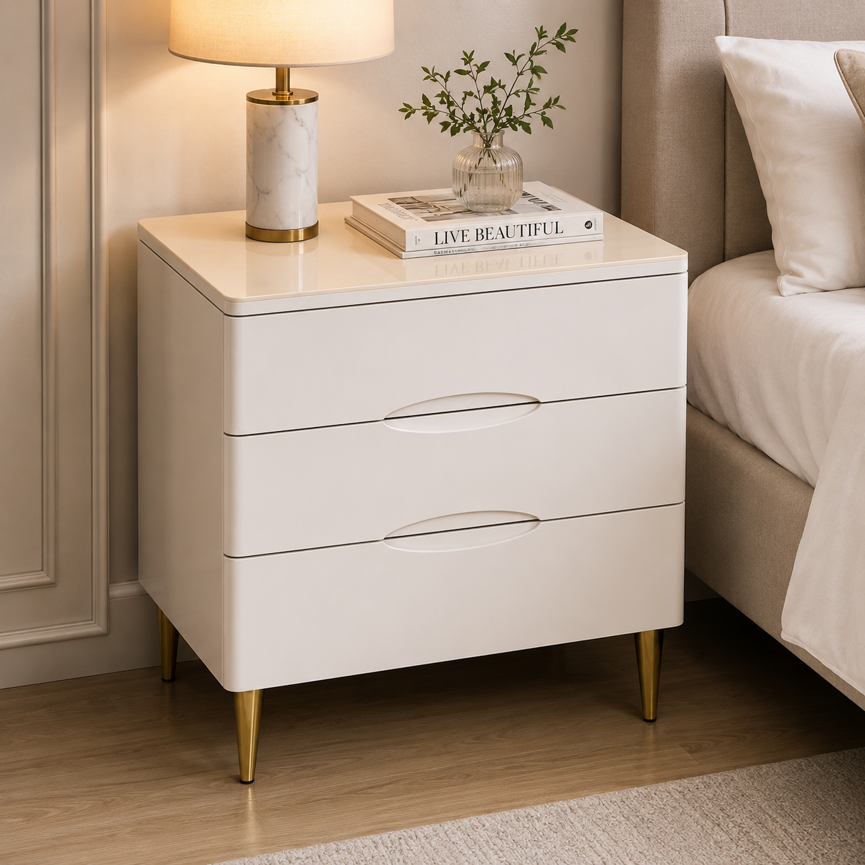 Marble 3-Drawer Bedside Table