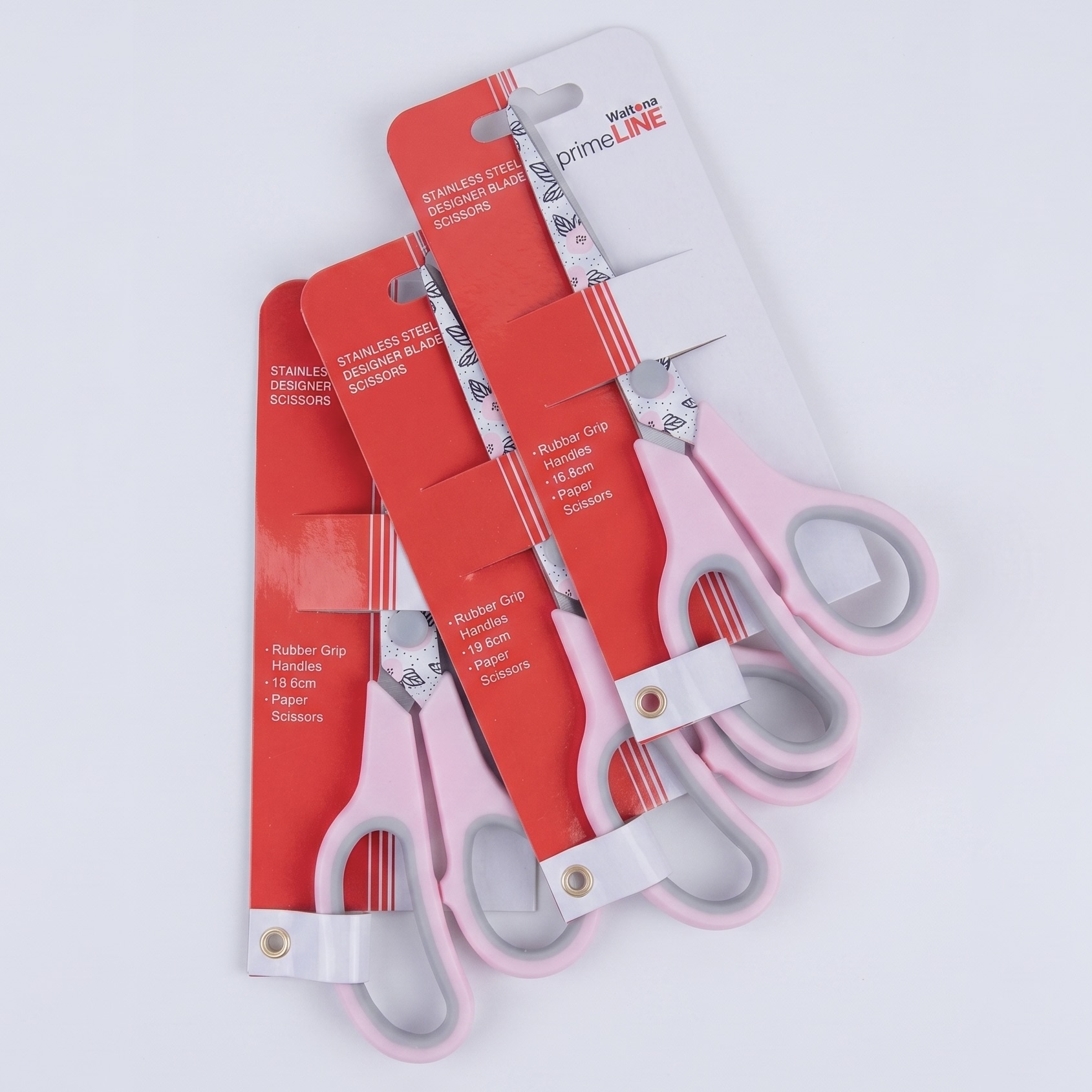 3x Primeline 19.6cm Rubber Grip Scissors Designer Blades
