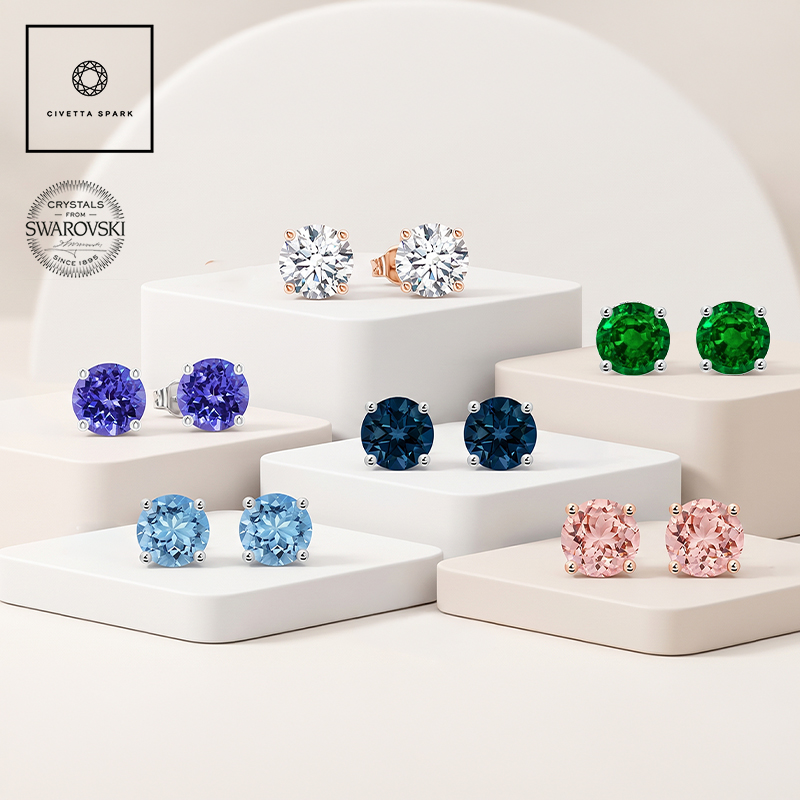 2x Round Stud Earrings with Swarovski Crystals