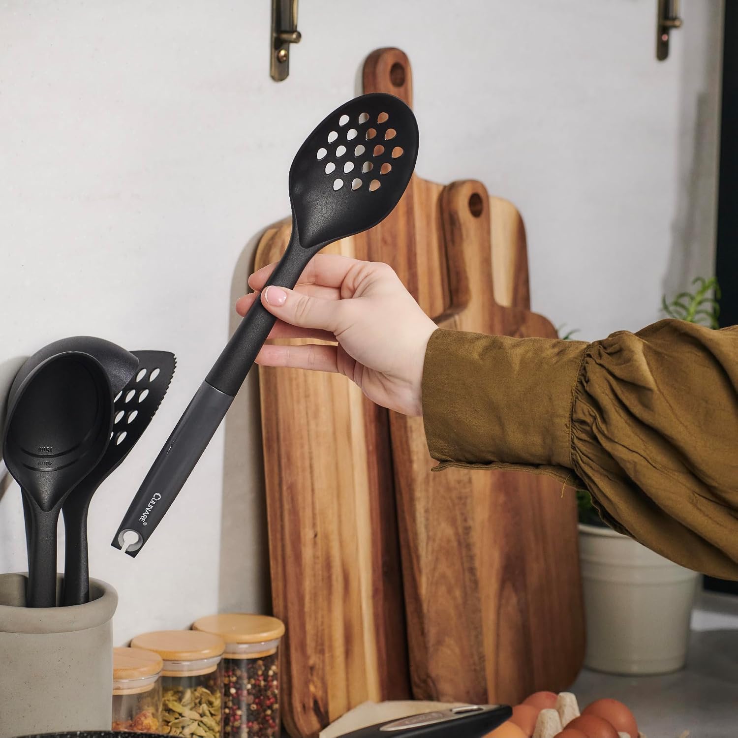 Ergonomic Slotted Spoon with Hanging Hook