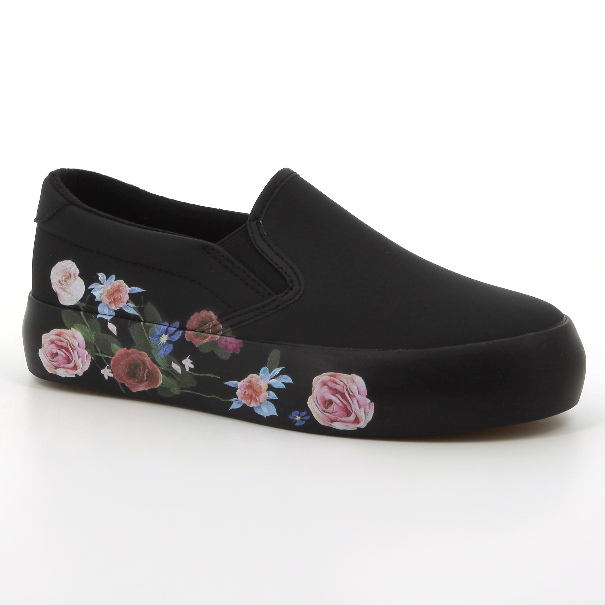 Ladies Bouquet 2 Black Floral Slip-On Sneakers