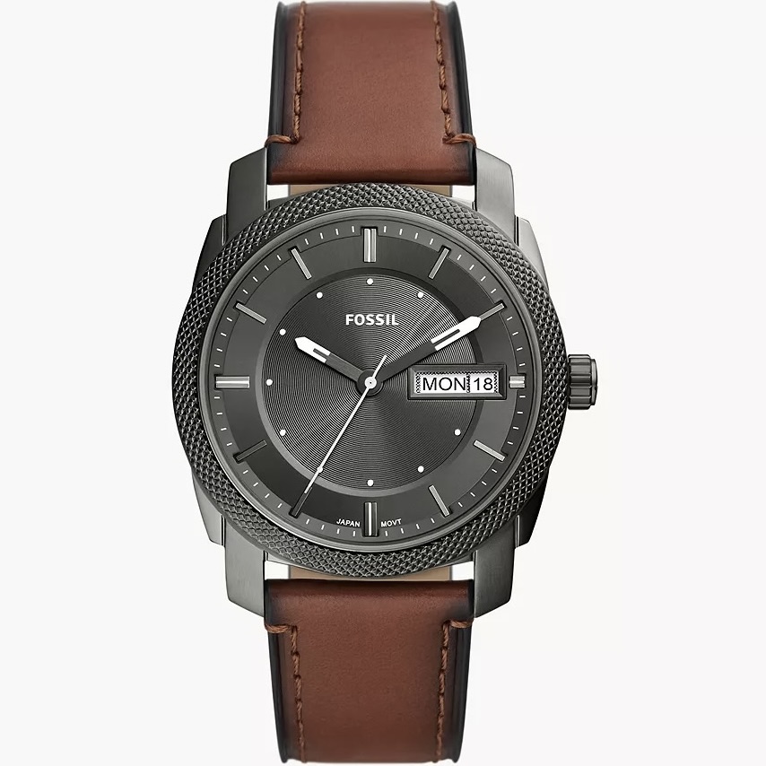 Men's Machine Three-Hand Date Brown Leather Watch