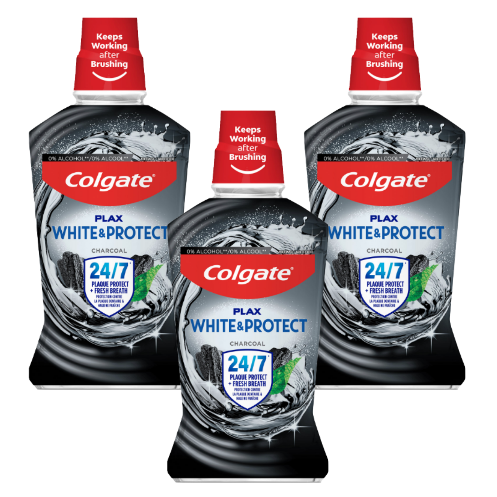 3x 500ml Charcoal & White Mouthwashes