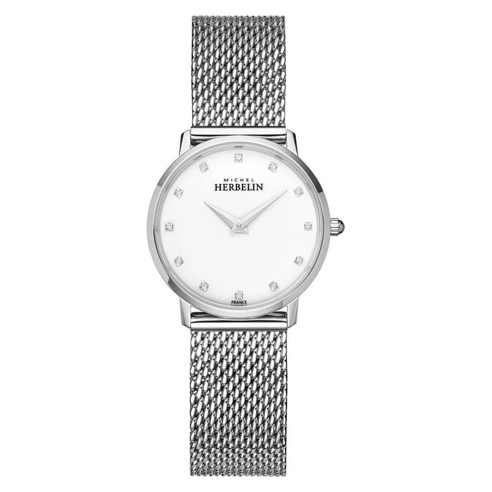 Ladies White Dial Stainless Steel Watch