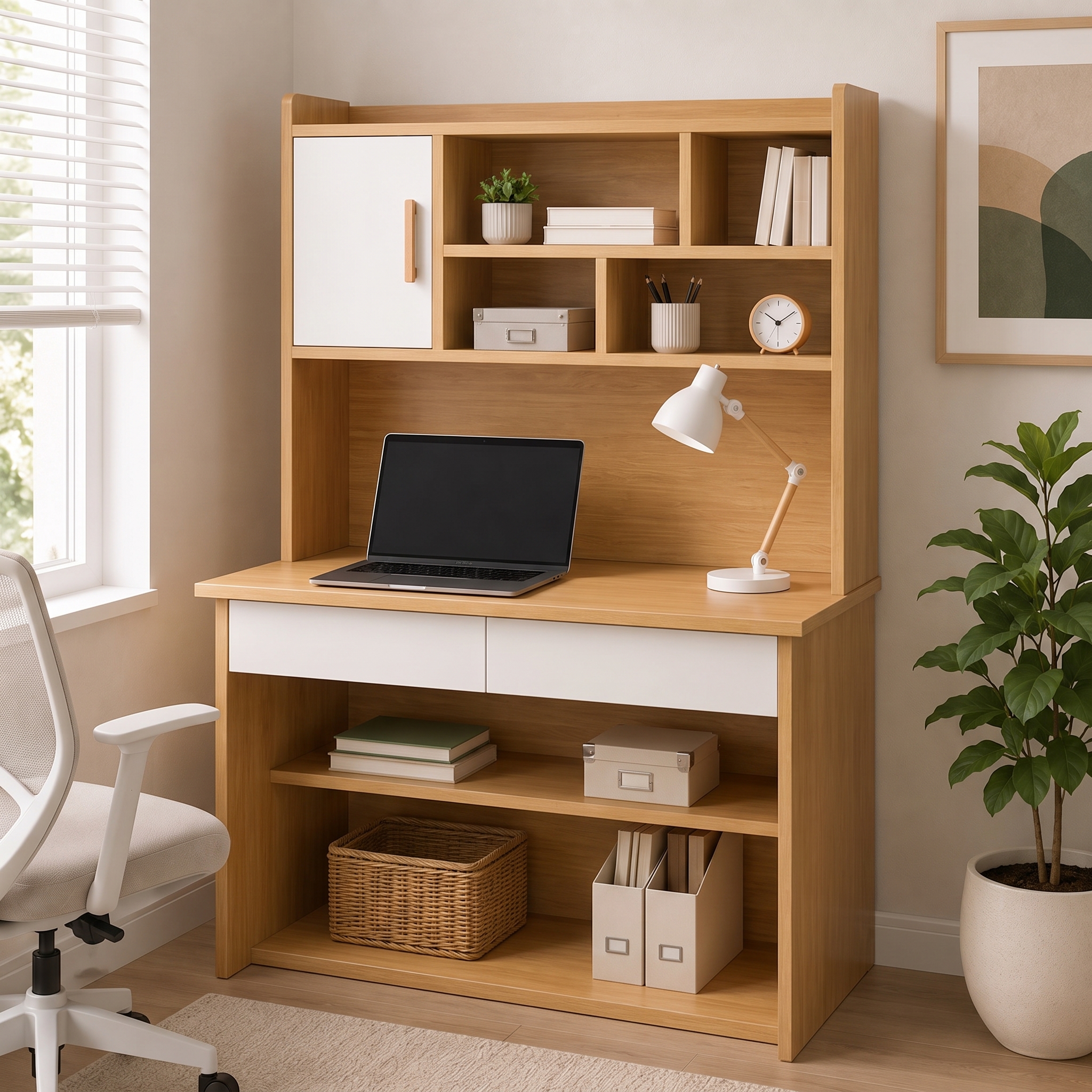 Multi-Storage Office Desk with Hutch and Drawers