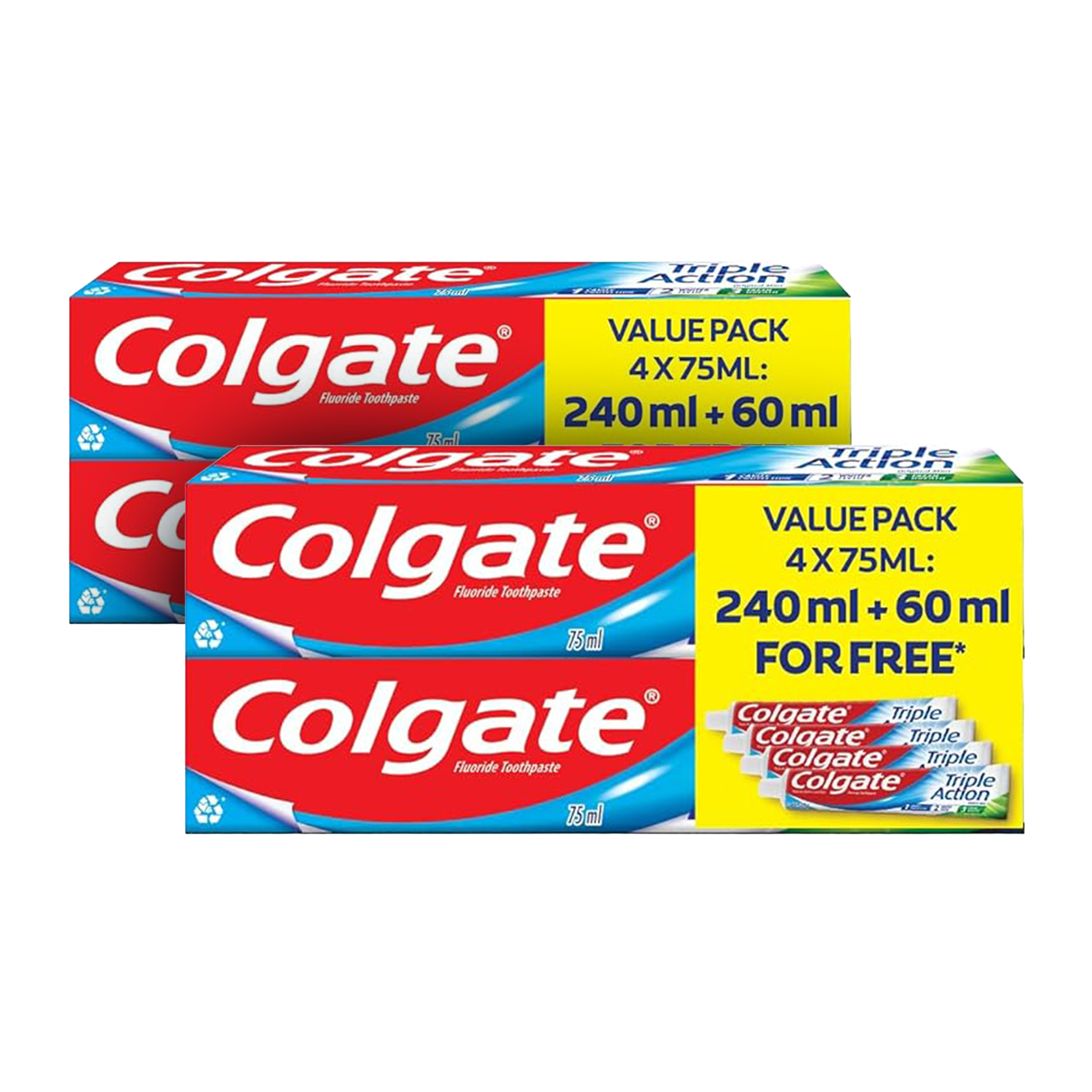 2x 4's 75ml Triple Action Toothpastes Value Packs