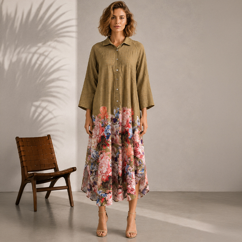 Ladies Printed Wide Shirt Dress