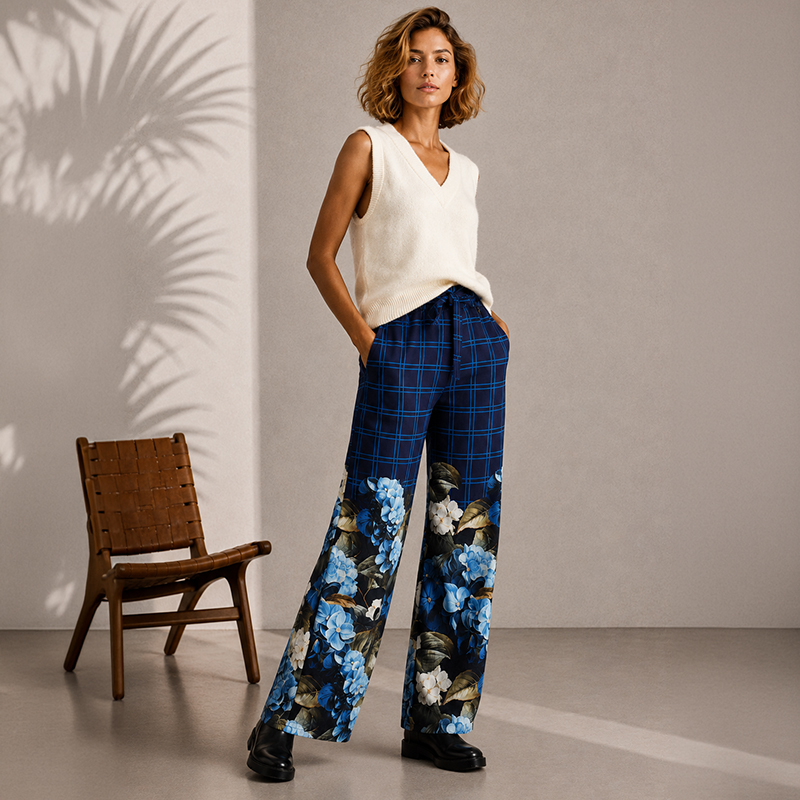 Ladies Printed Wide-Leg Pants