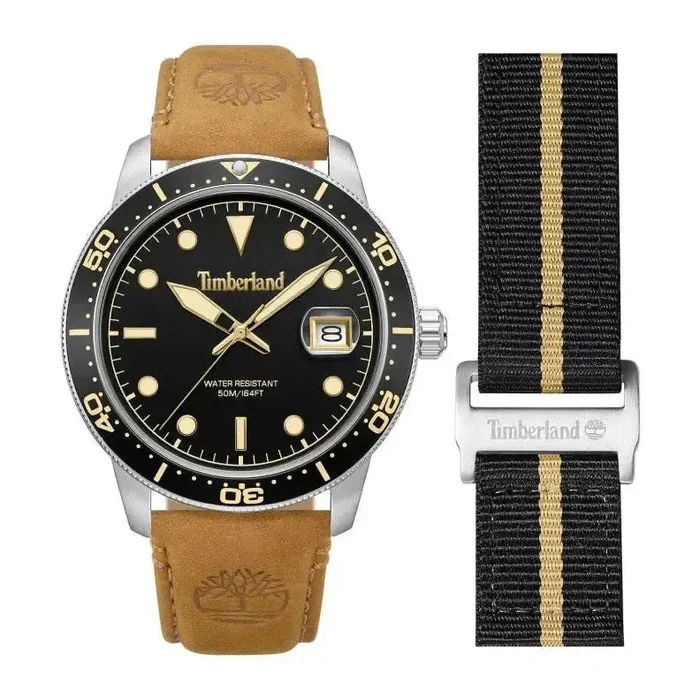 Men's Peatfield Watch Set With Leather and Fabric Strap