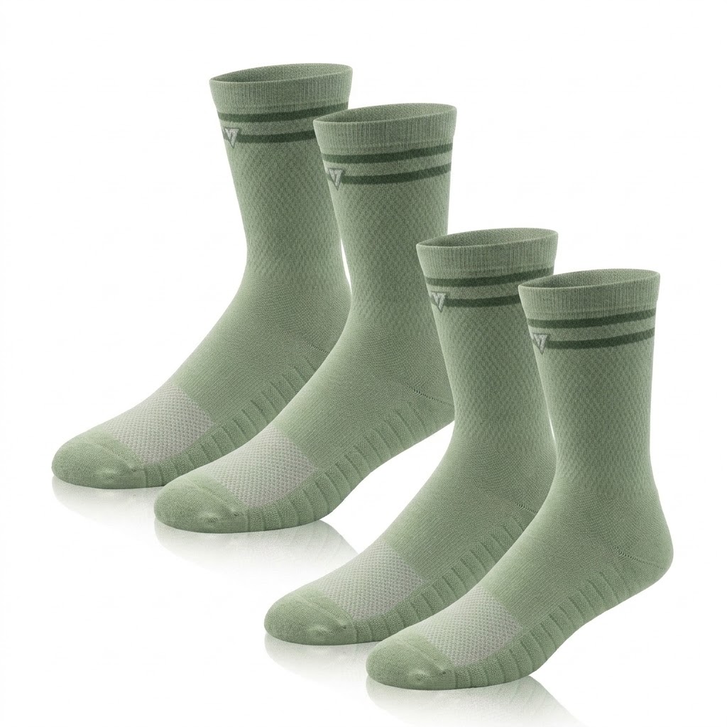 2x Unisex Pairs of Olive Green Lifestyle Crew Socks