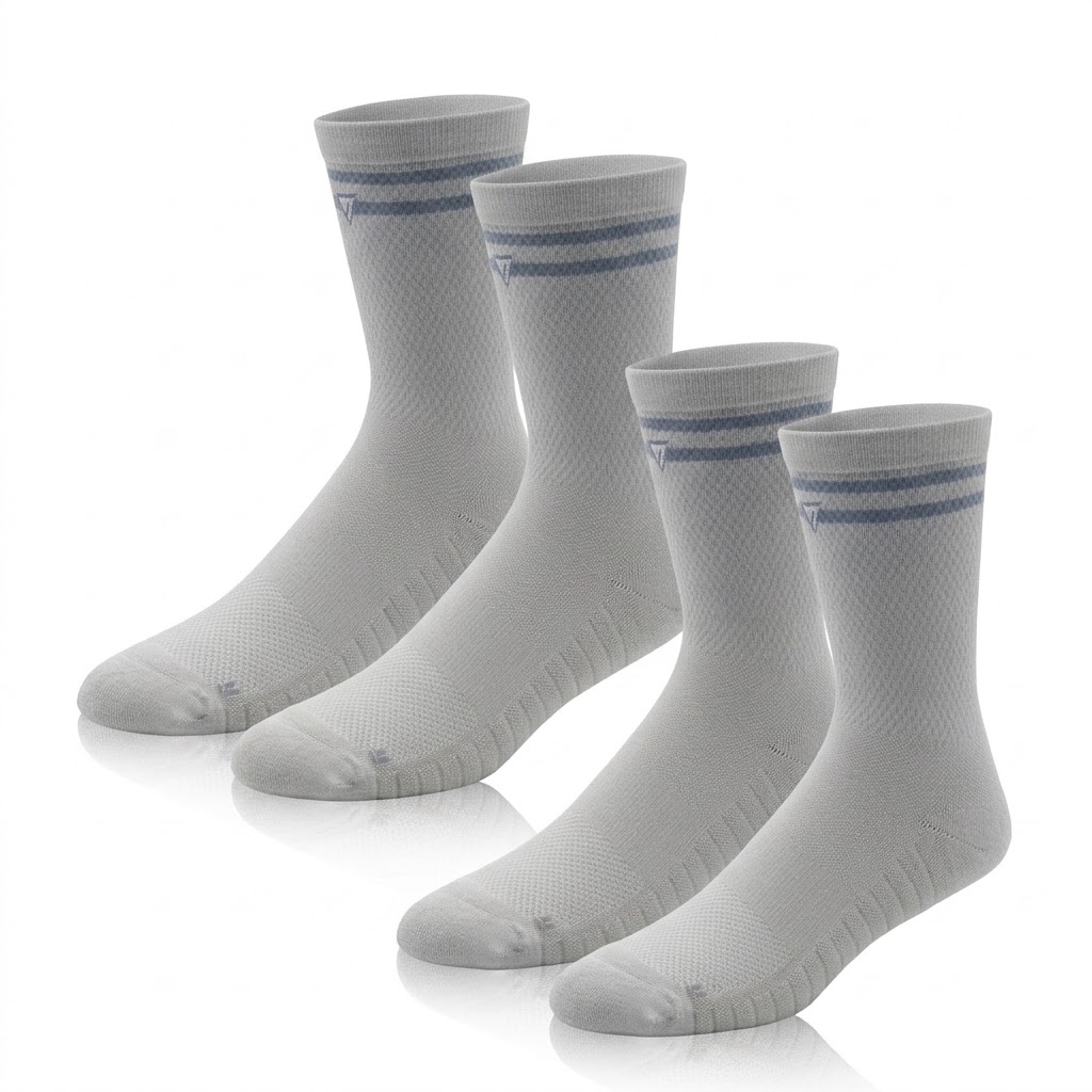 2x Unisex Pairs of Stone Grey Lifestyle Crew Socks