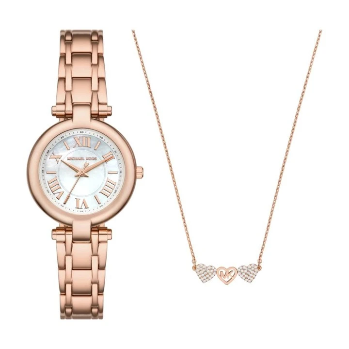 Ladies Laney Three-Hand Stainless Steel Watch and Necklace Set